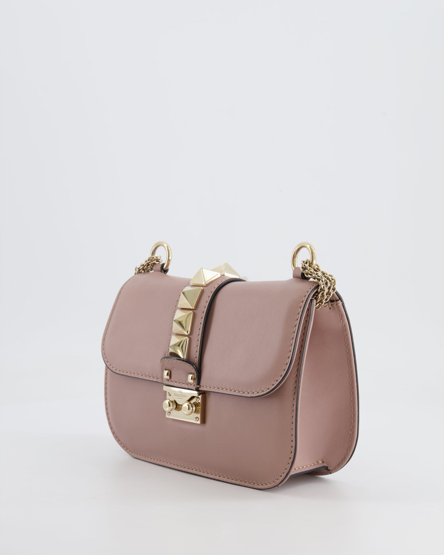Valentino Beige Rockstud Bag with Gold Studs and Chain Detail