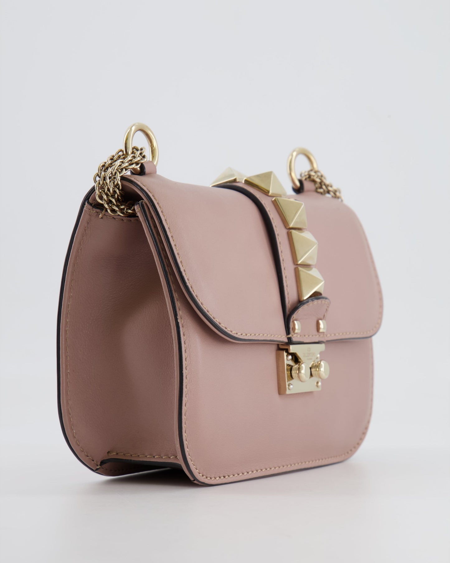Valentino Beige Rockstud Bag with Gold Studs and Chain Detail