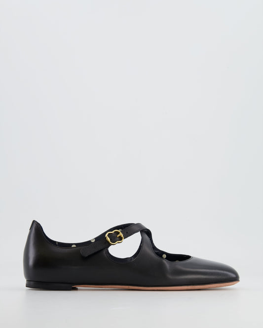 Bally Black Leather Flats with Crossed Strap Detail Size EU 36
