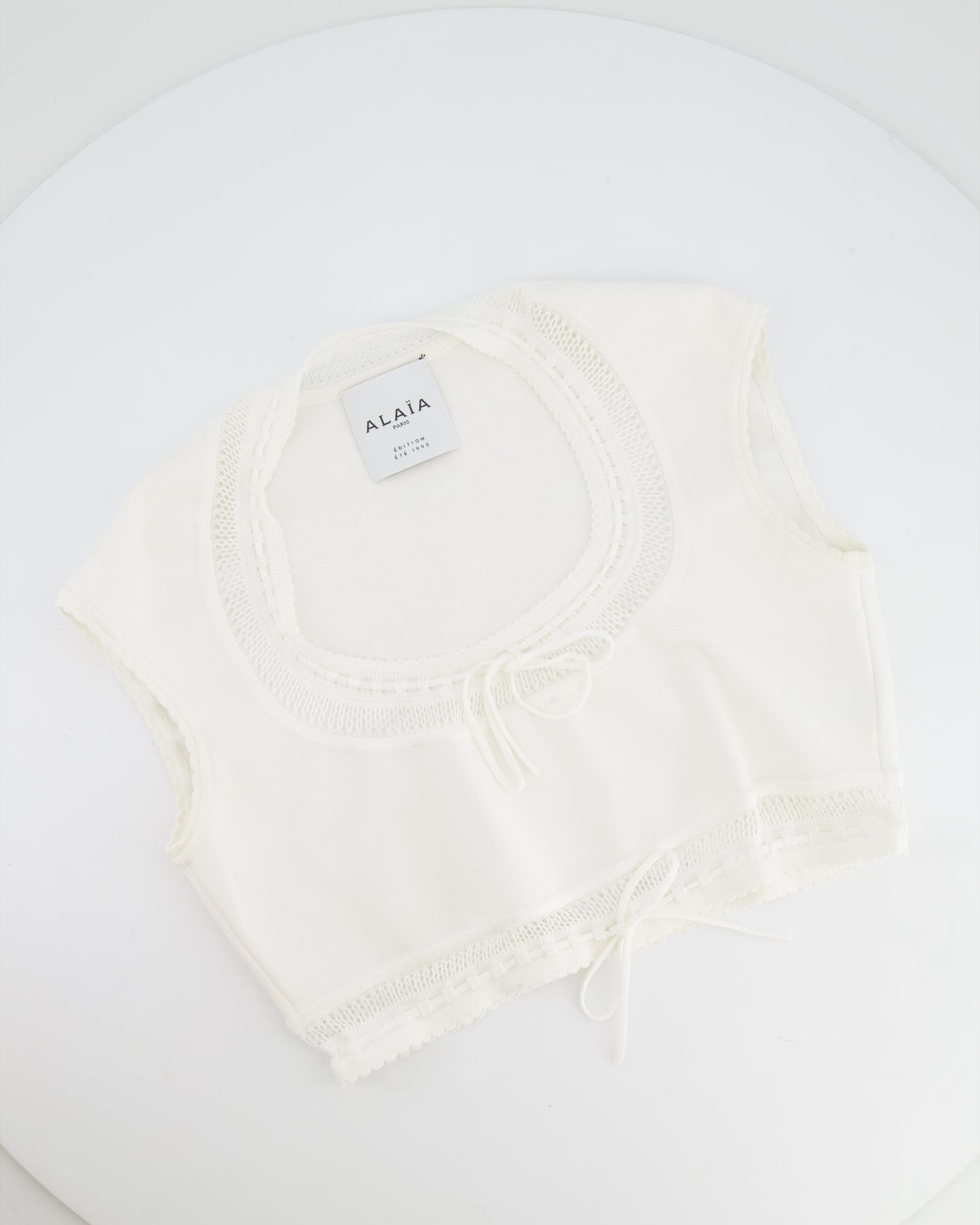 Ala•a White Short Sleeved Top with Knitted Detail Size FR 38 (UK 10)