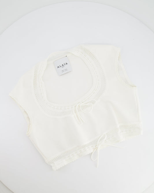Ala•a White Short Sleeved Top with Knitted Detail Size FR 38 (UK 10)