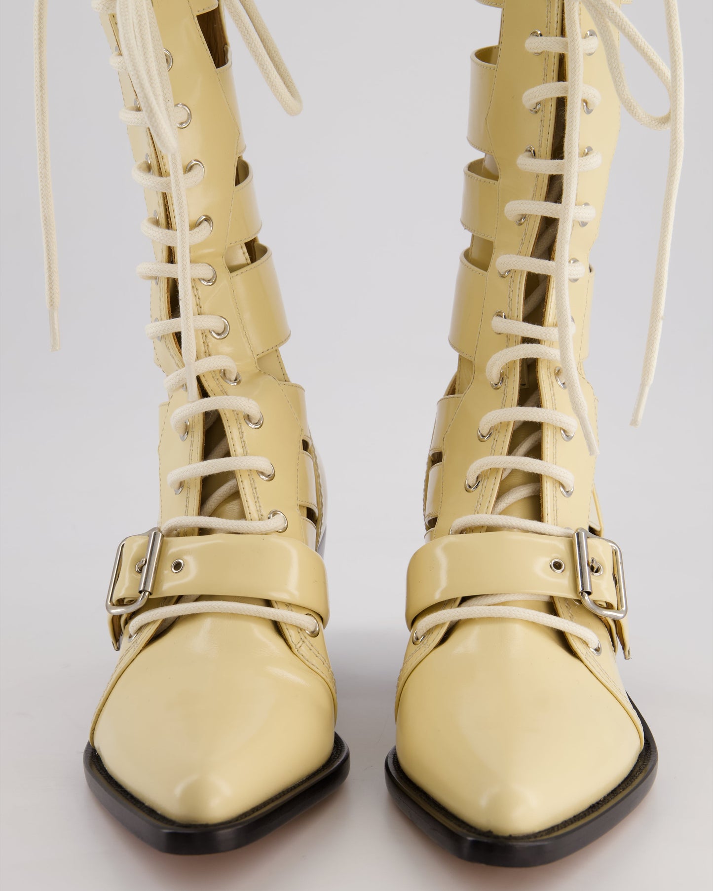 ChloŽ Beige Lace-Up High Knee Cowboy Boots Size EU 41