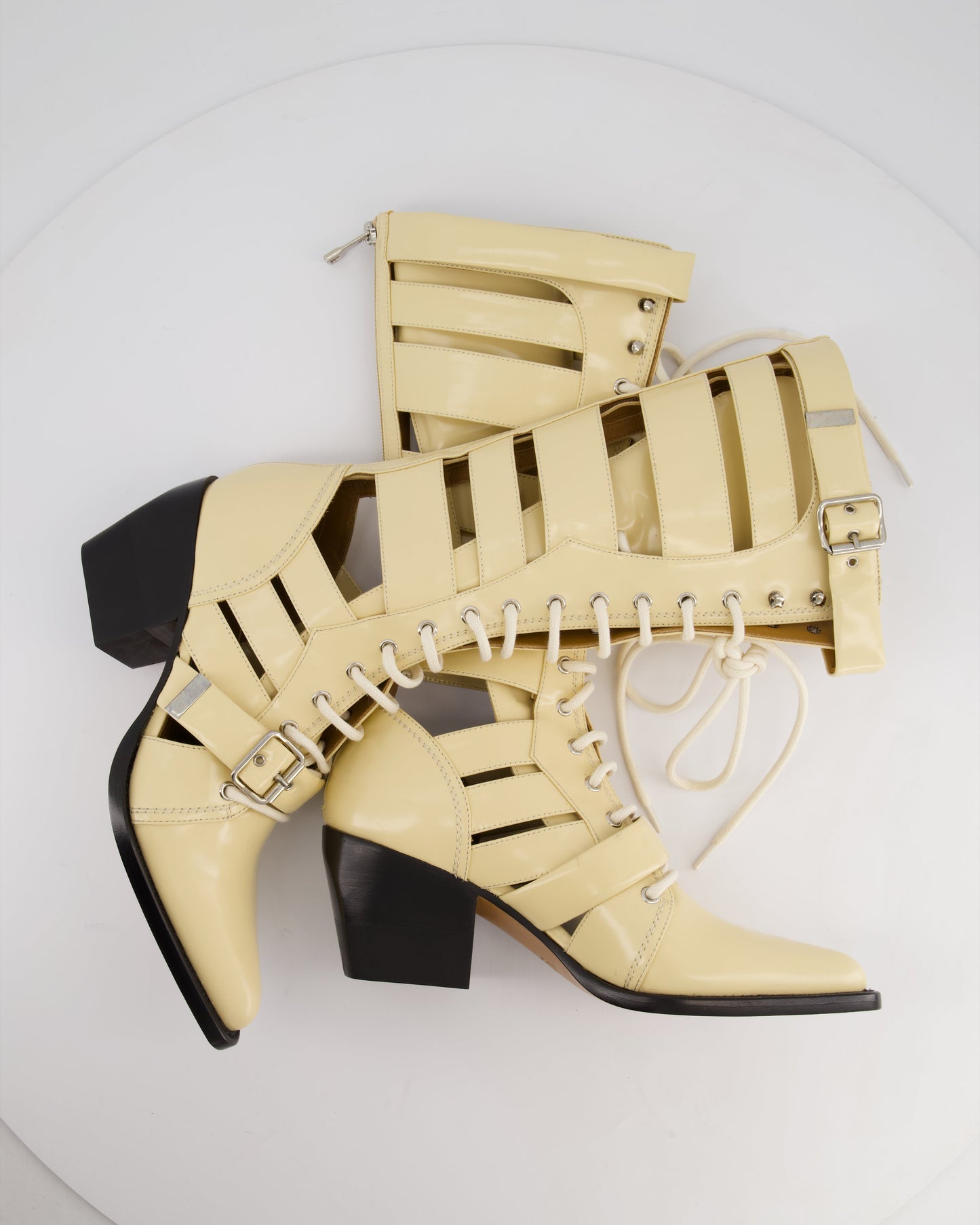 ChloŽ Beige Lace-Up High Knee Cowboy Boots Size EU 41