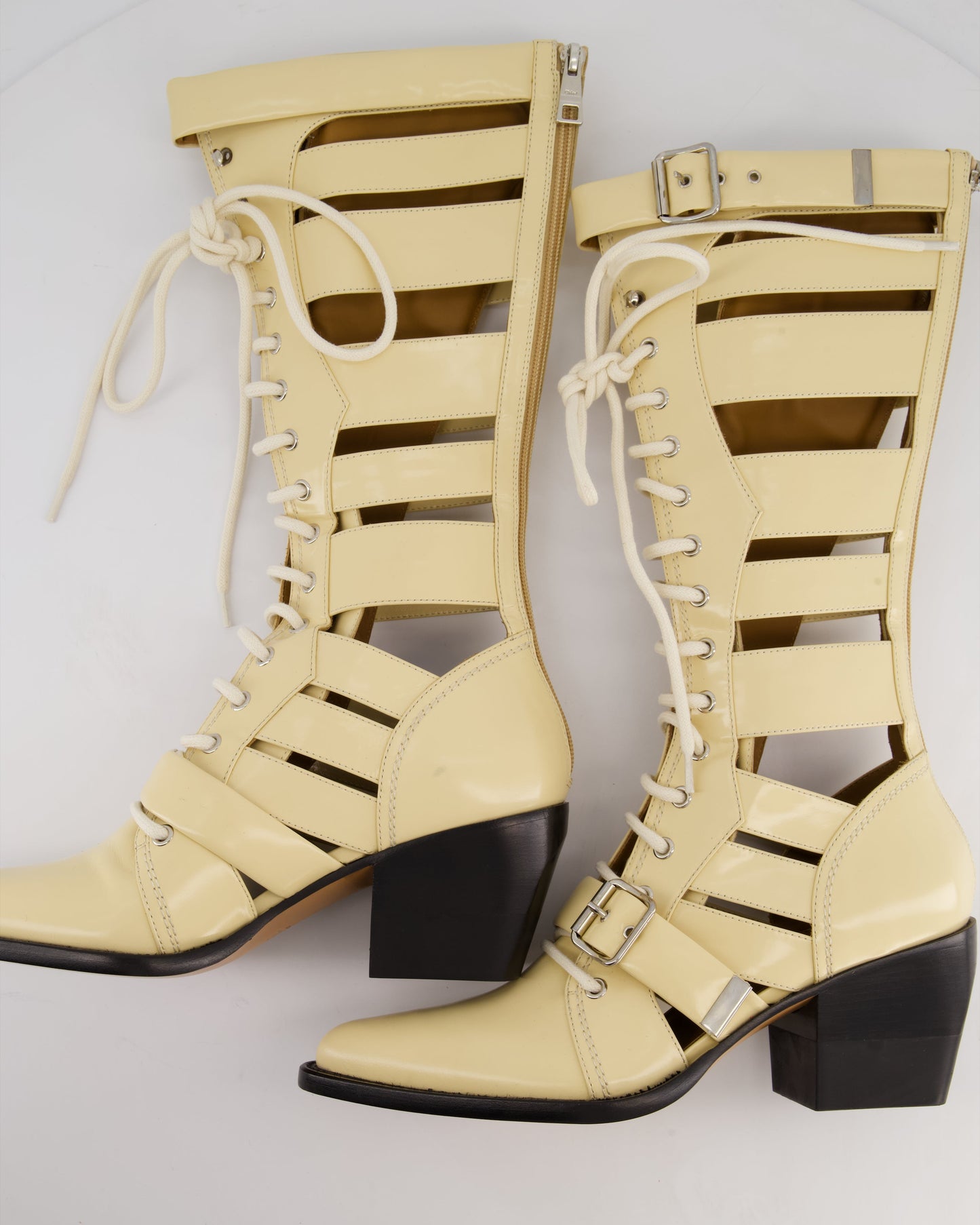 ChloŽ Beige Lace-Up High Knee Cowboy Boots Size EU 41