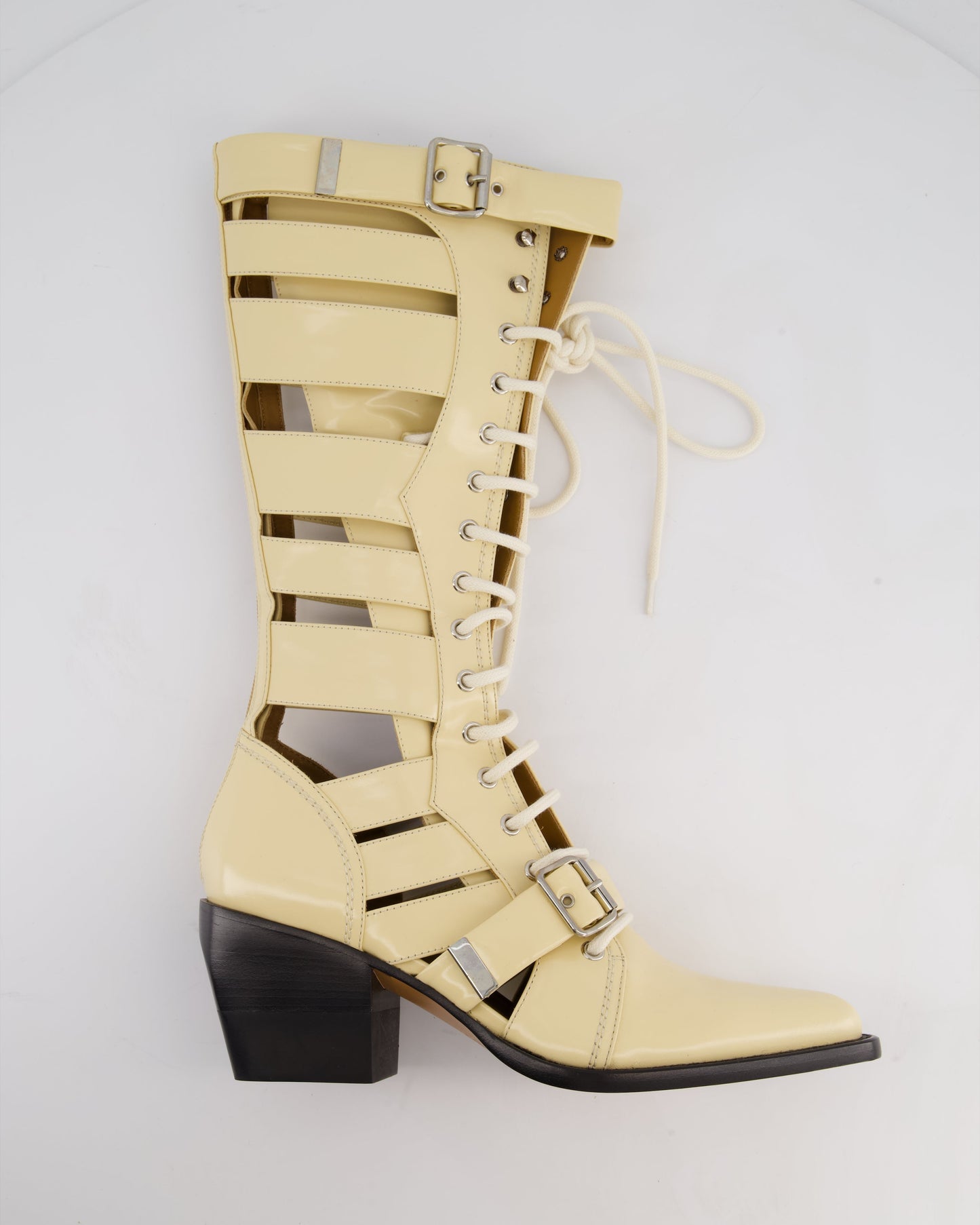 ChloŽ Beige Lace-Up High Knee Cowboy Boots Size EU 41
