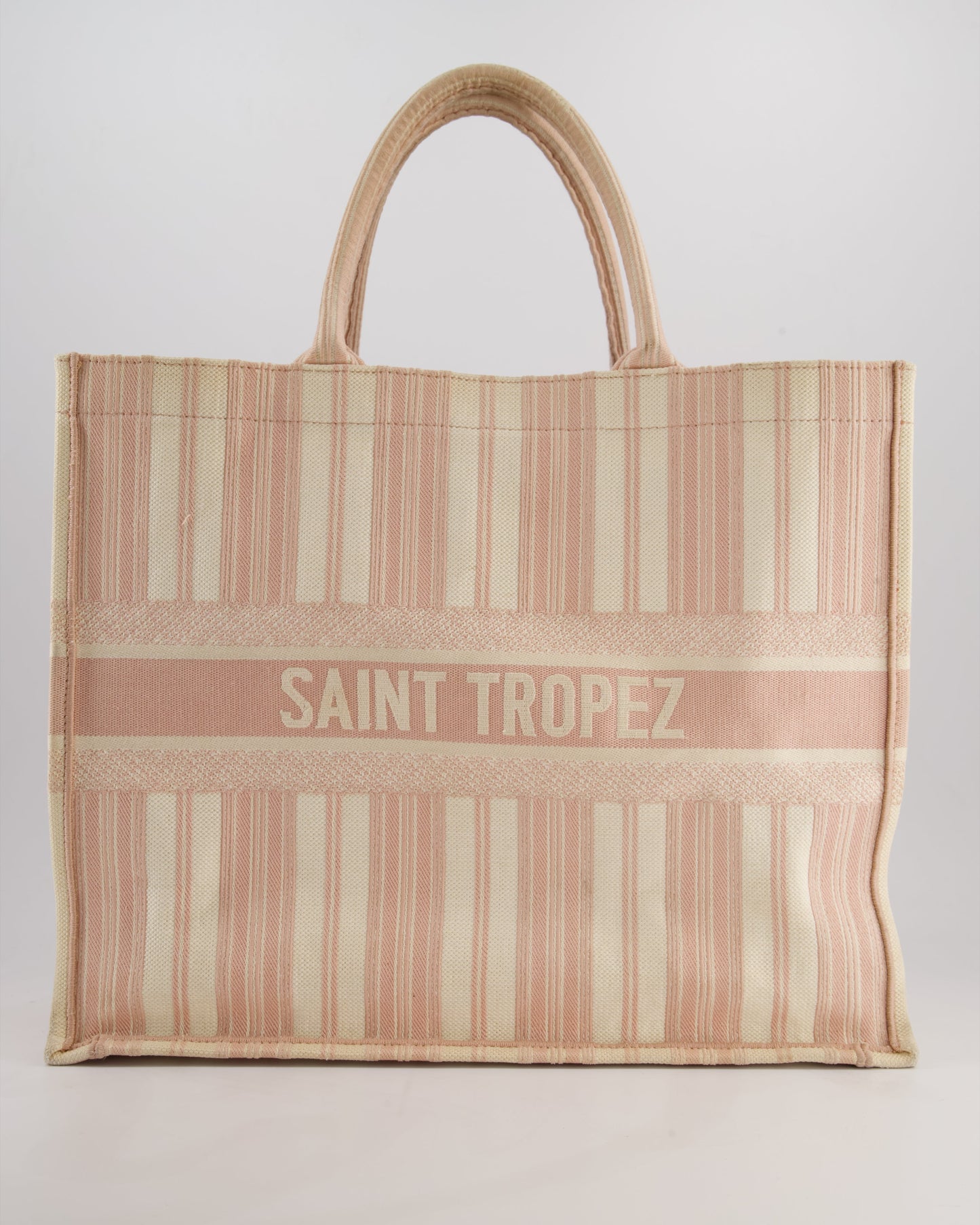 *FIRE PRICE* Christian Baby Pink and Cream Stripe St Tropez Canvas Large Book Tote Bag