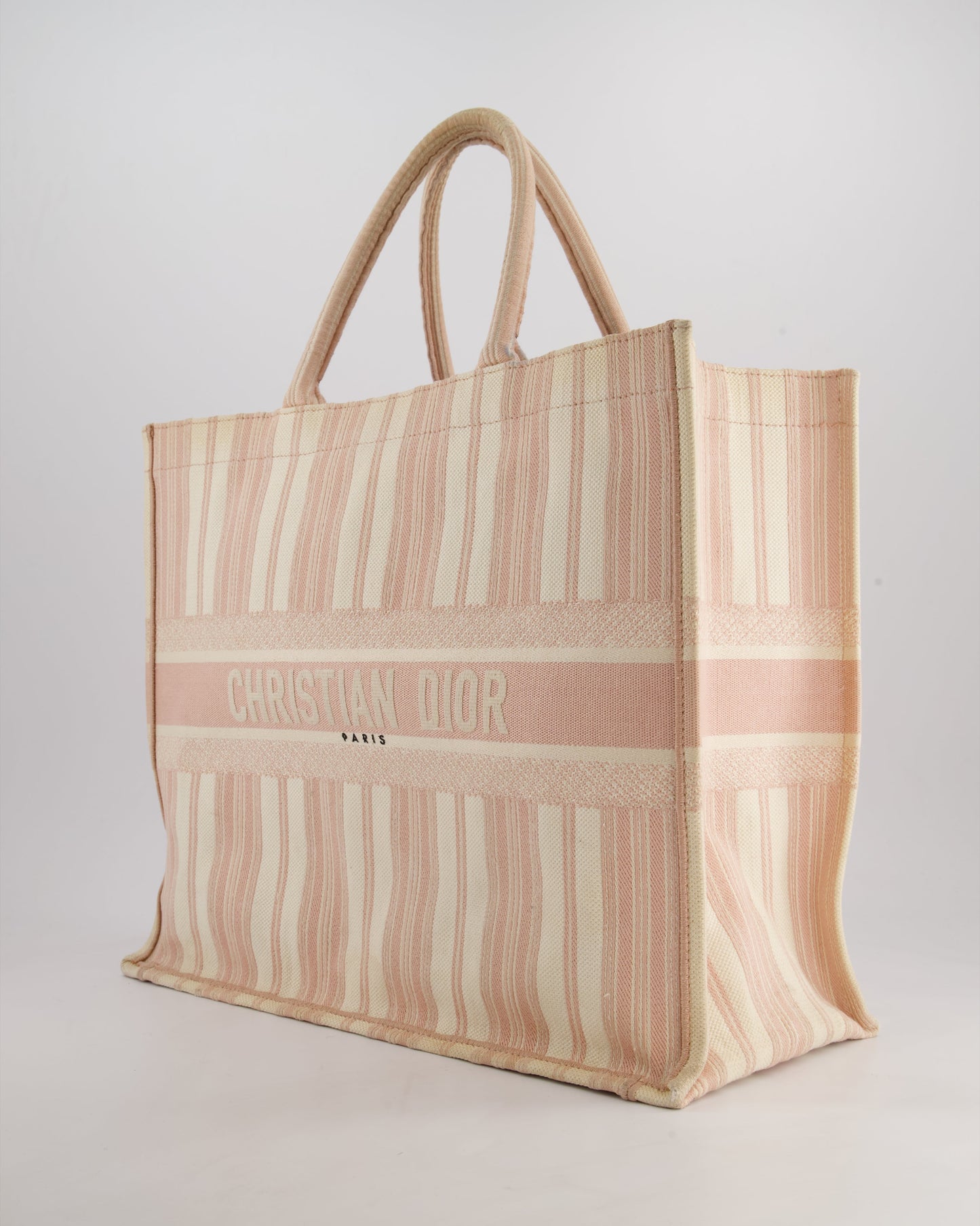 *FIRE PRICE* Christian Baby Pink and Cream Stripe St Tropez Canvas Large Book Tote Bag