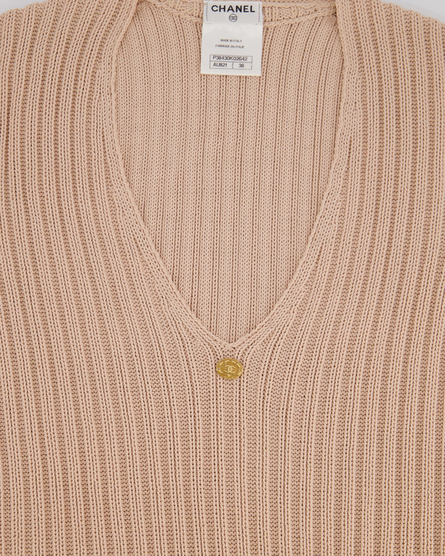 Chanel Baby Pink Knitted Sleeveless Vest with Gold CC Button Detail FR 38 (UK 10)
