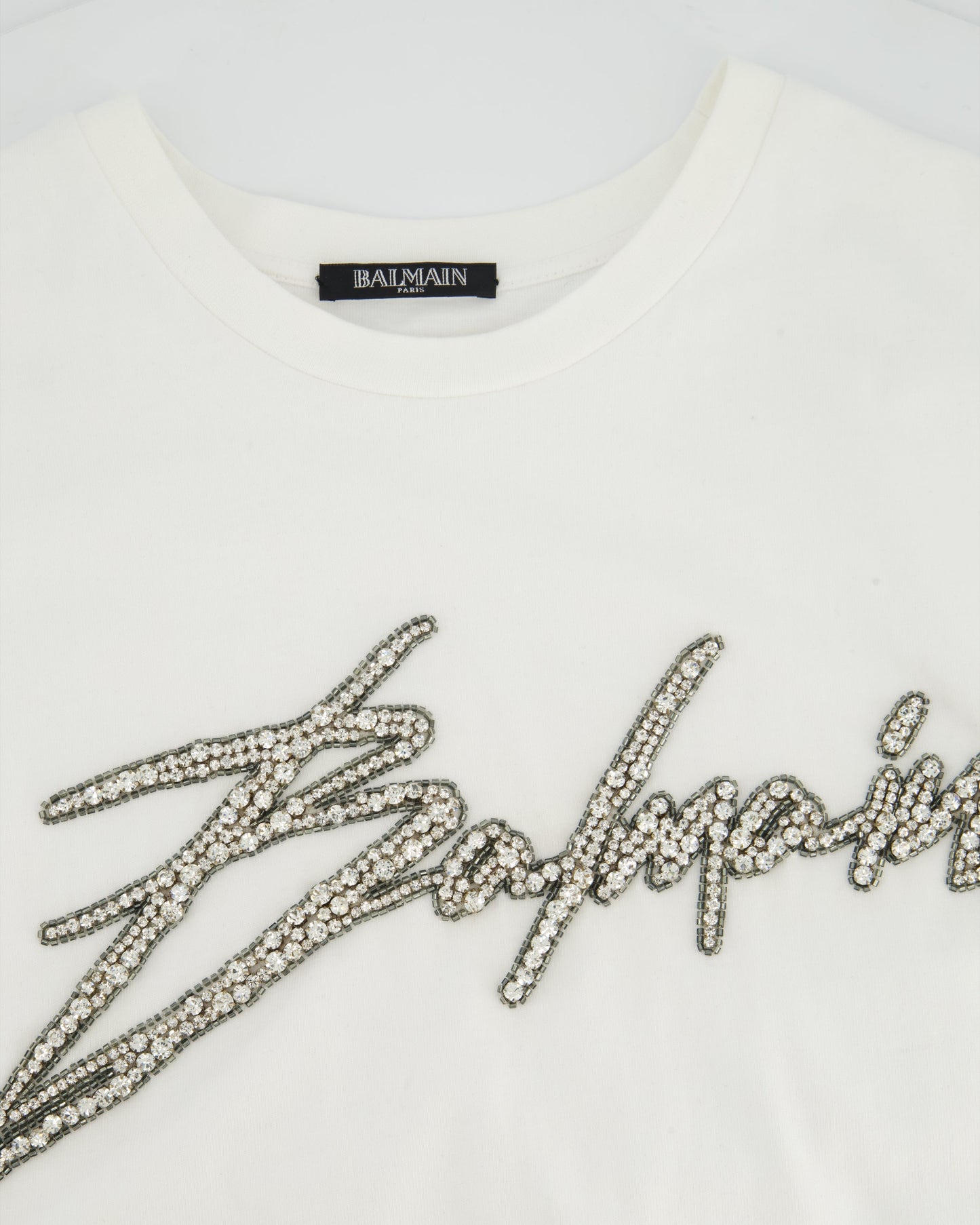 Balmain White Thick Cotton T-shirt with Embellished Logo Detail Size FR 36 (UK 8)
