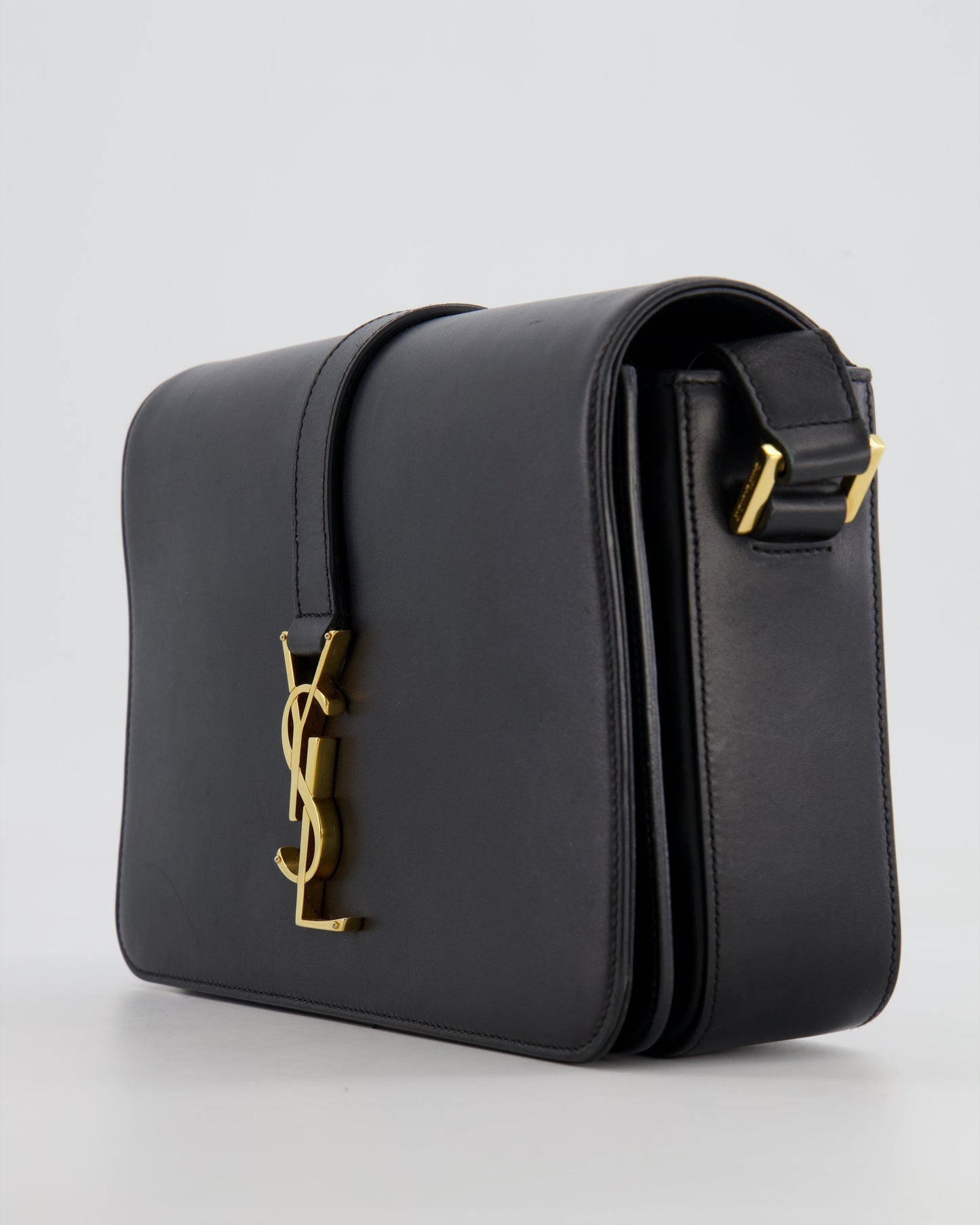 Saint Laurent Black Messenger Leather Bag with Gold Hardware