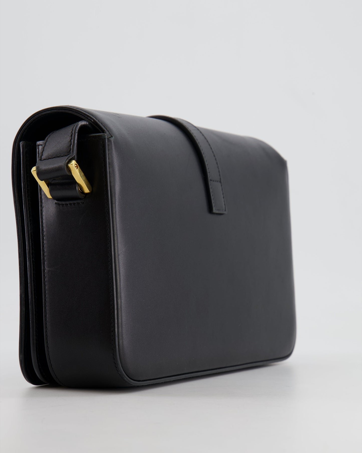 Saint Laurent Black Messenger Leather Bag with Gold Hardware