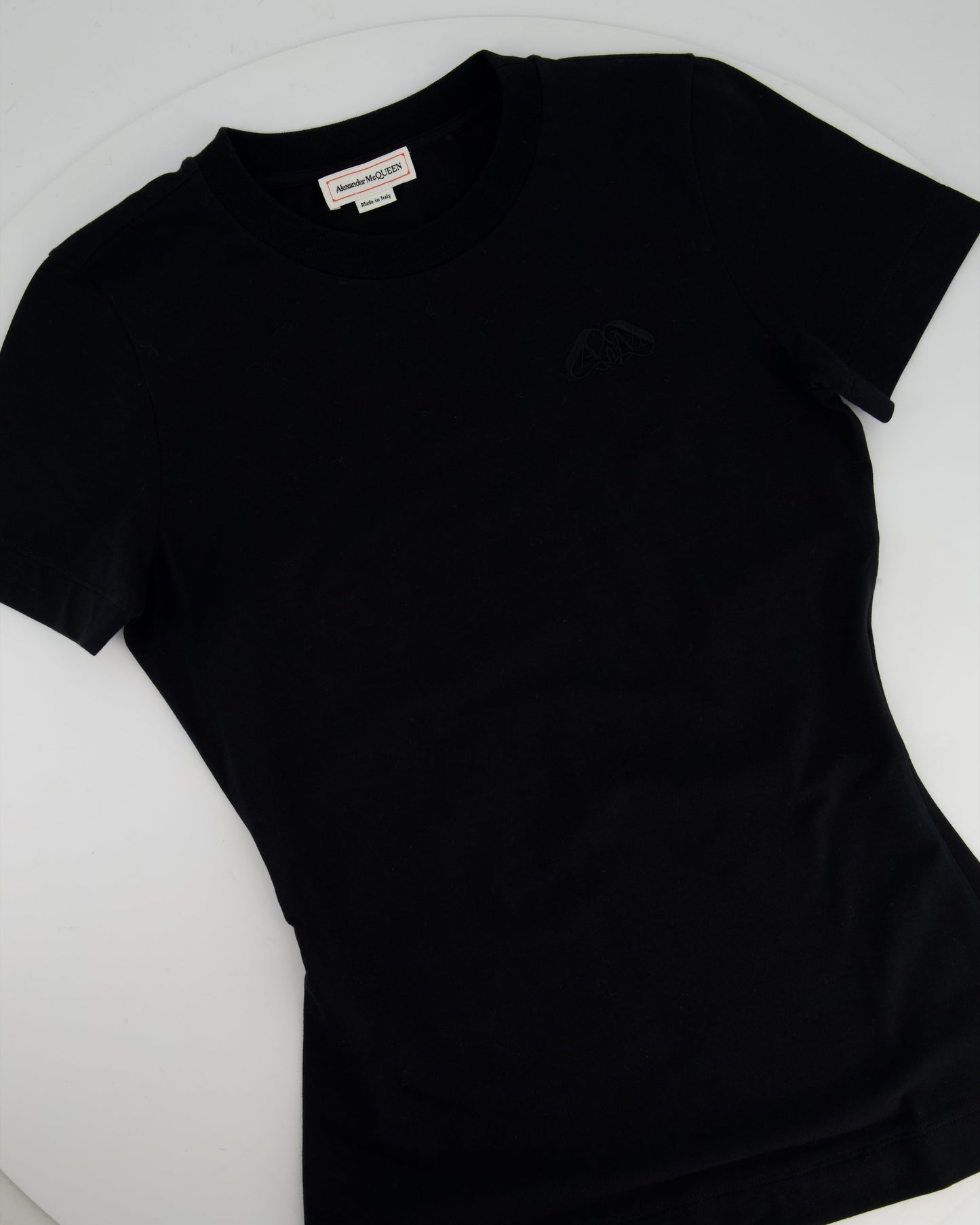 Alexander McQueen Black Cotton Round Collar T-Shirt with Logo Size IT 38 (UK 6)