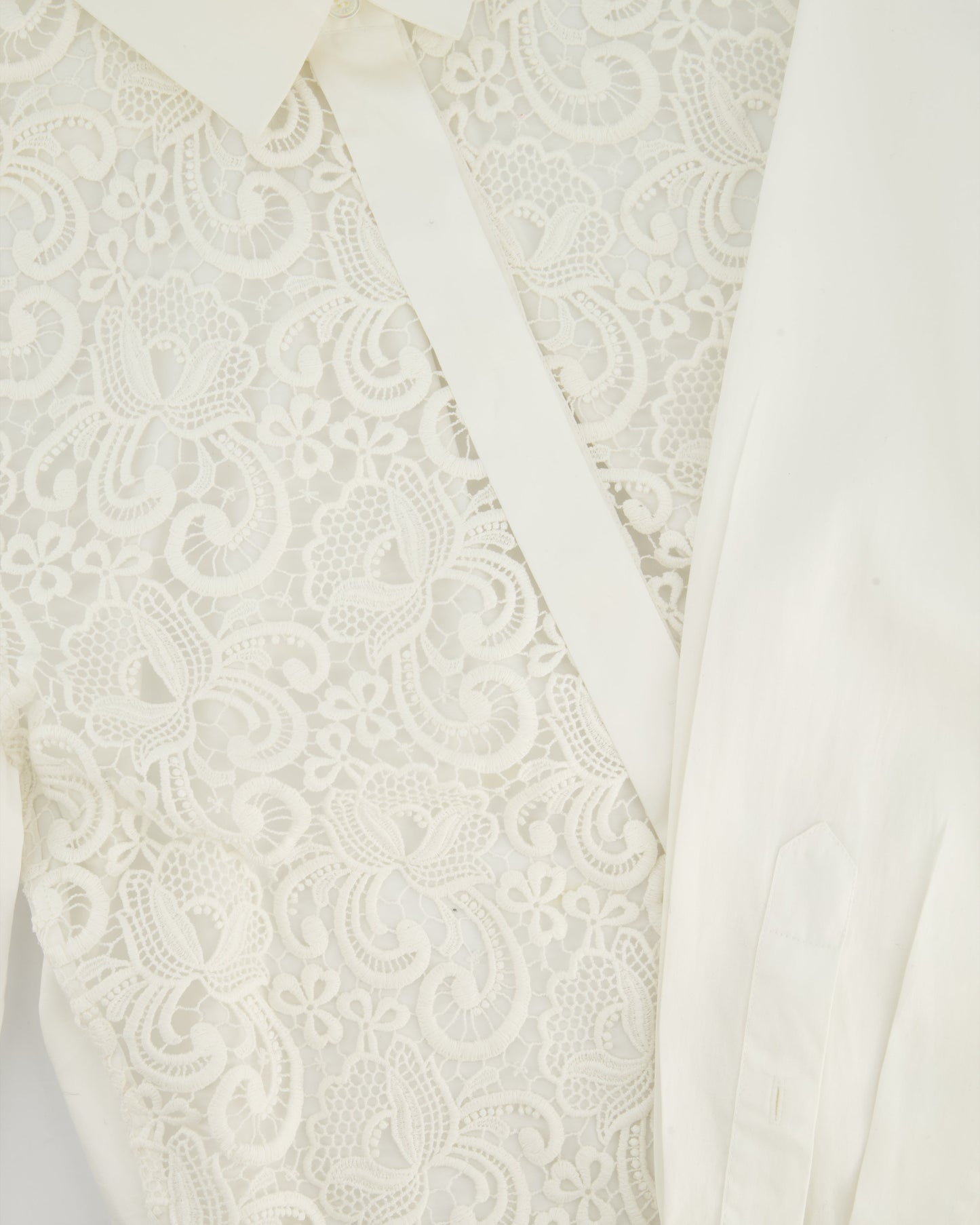 Celine White Cotton Poplin Long Sleeve Shirt with Macrame Front Detail Size FR 38 (UK 10)