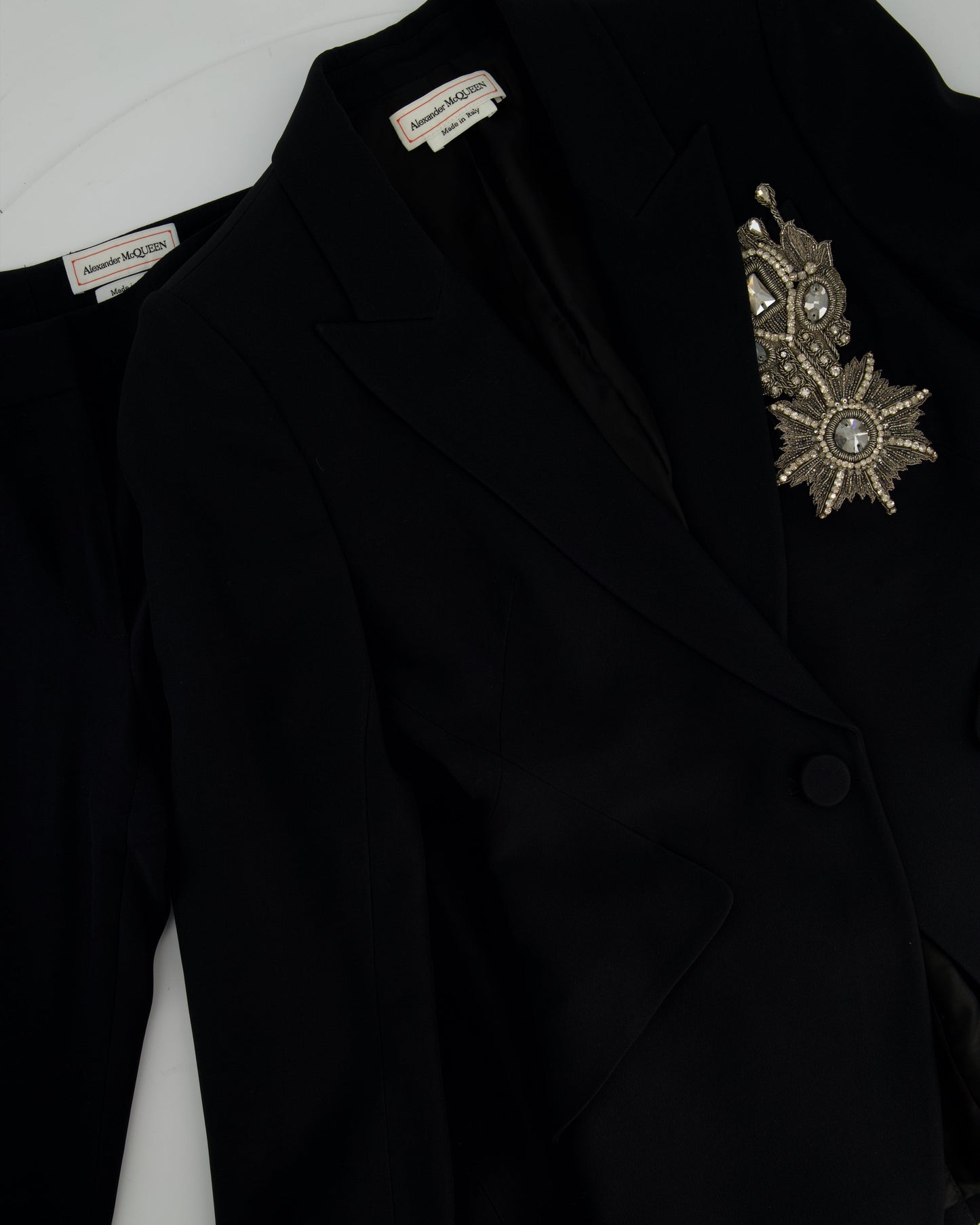 Alexander McQueen Black Tailored Blazer Jacket and Matching Tro rs Set with Metallic Embroidery Detail Size IT 36 (UK 4)