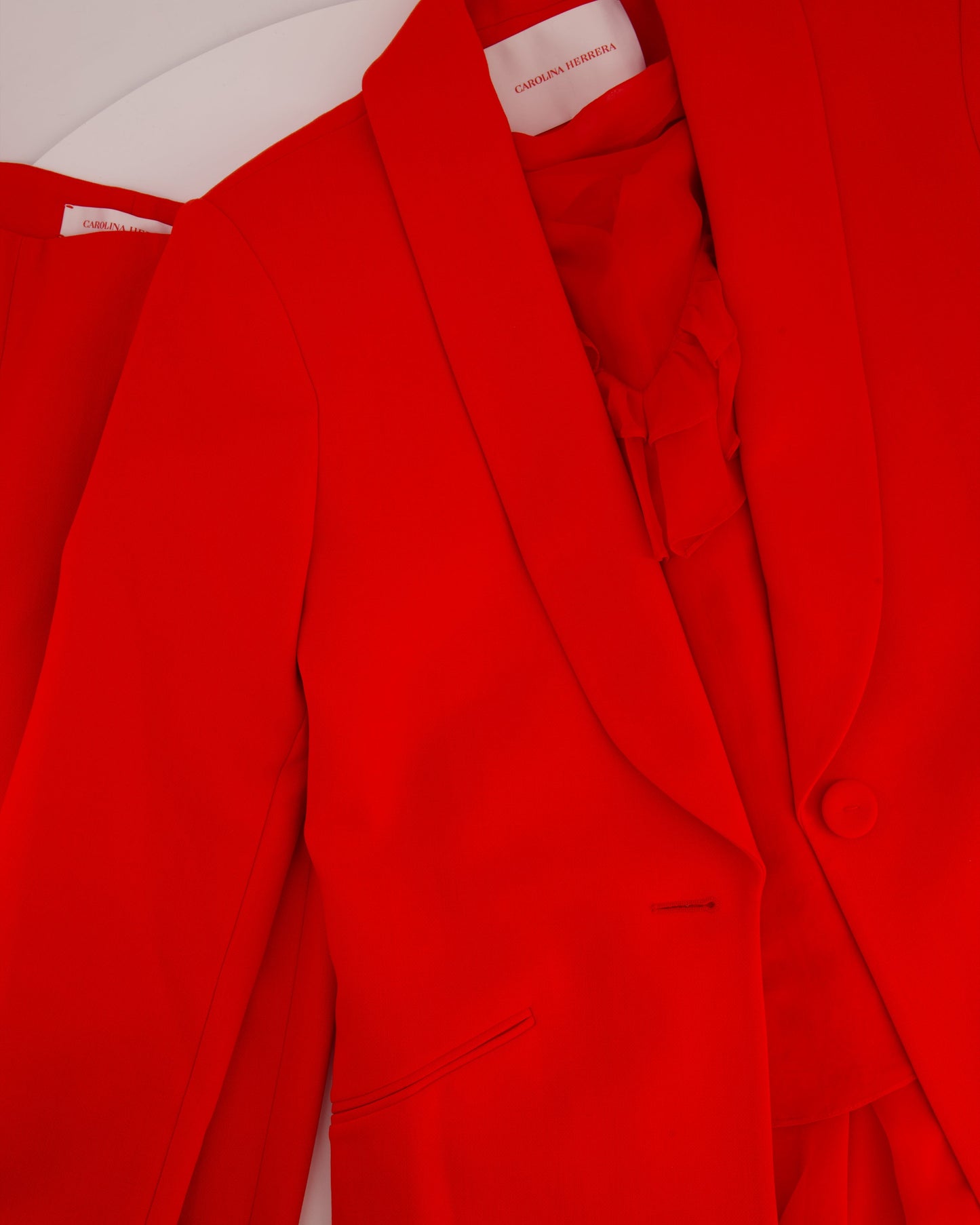 *CURRENT SEASON* Carolina Herrera Red Three Piece Tro rs, Jacket and Blo  Set Size US 0 (UK 4)