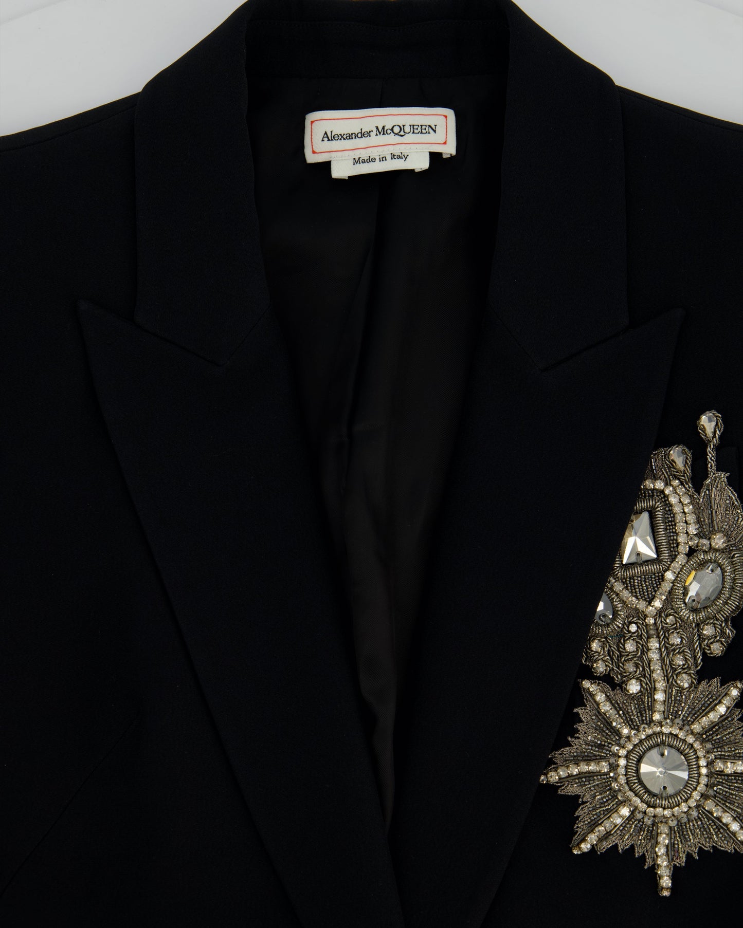 Alexander McQueen Black Tailored Blazer Jacket and Matching Tro rs Set with Metallic Embroidery Detail Size IT 36 (UK 4)