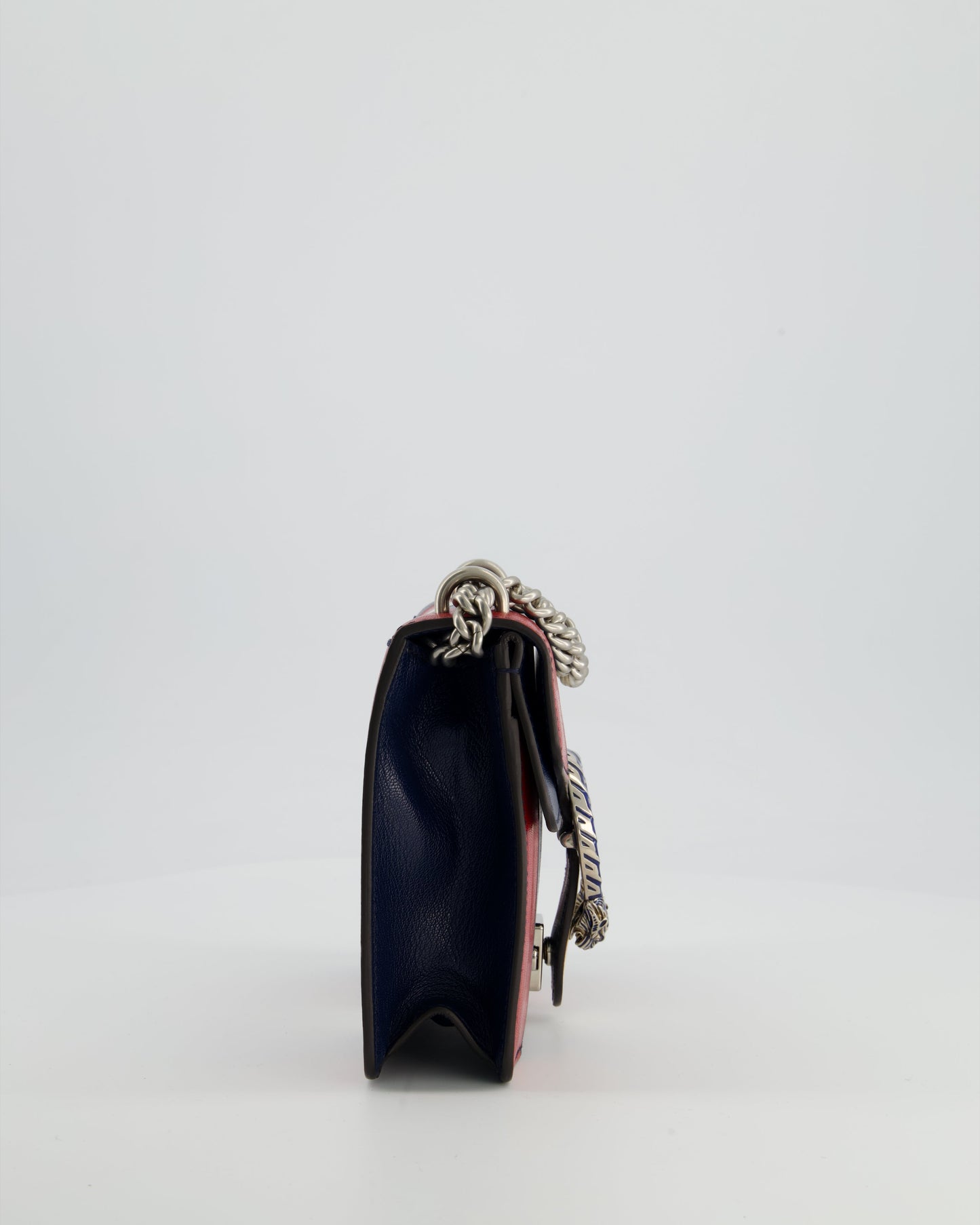 Gucci Red, Navy & Cream GG Small Dionysus Bag in Goatskin Leather with Brushed Silver & Enamel Hardware