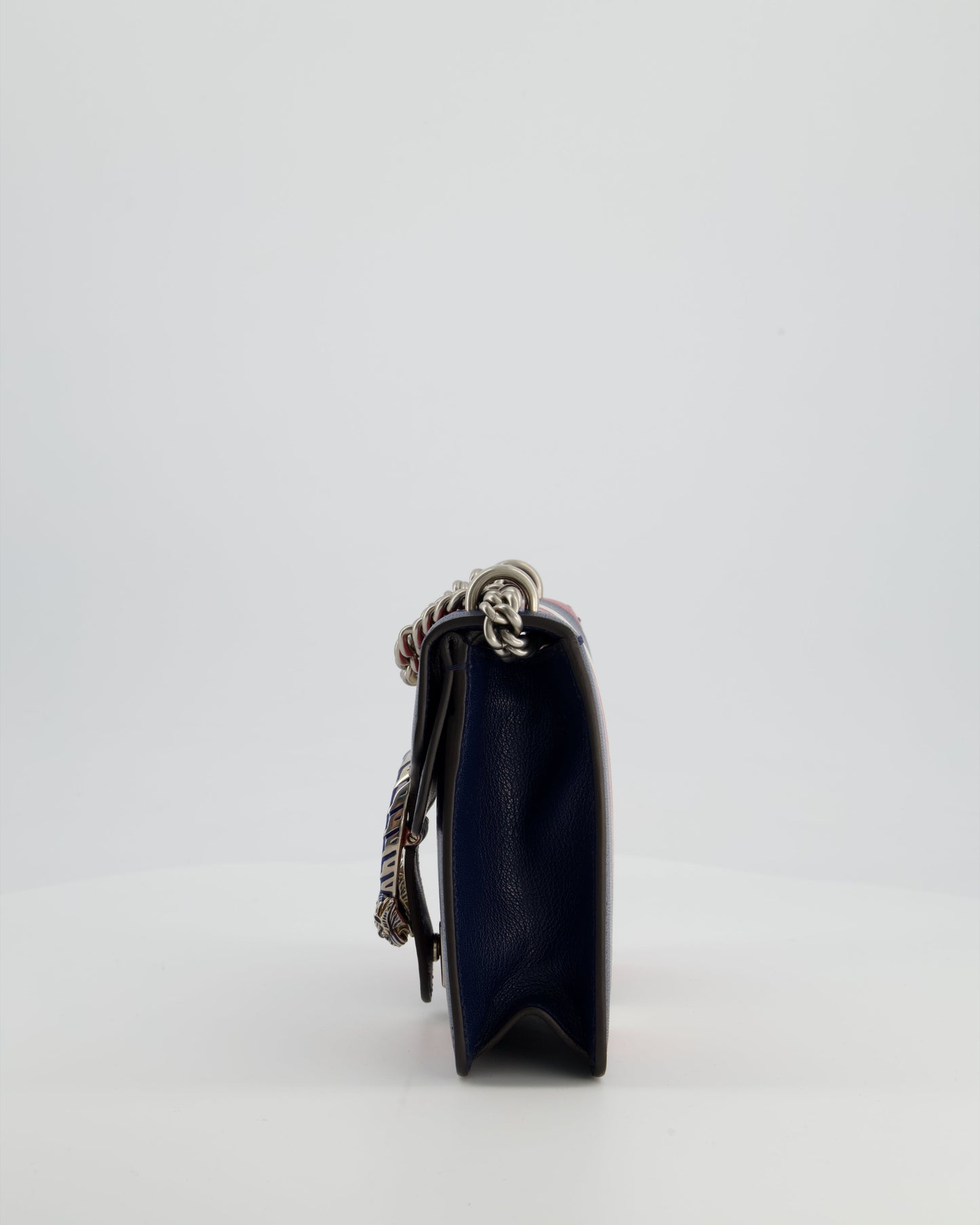 Gucci Red, Navy & Cream GG Small Dionysus Bag in Goatskin Leather with Brushed Silver & Enamel Hardware