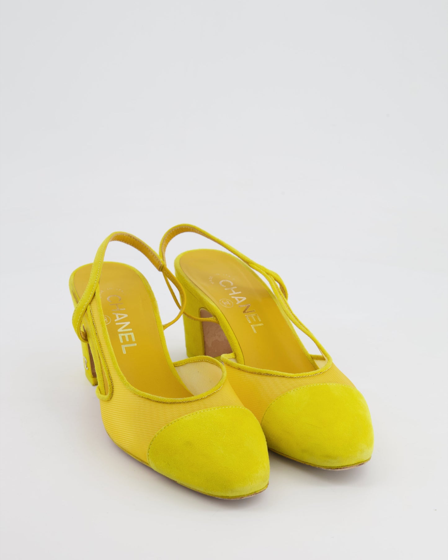 Chanel Yellow Suede and Mesh Slingbacks with CC Logo Detail Size EU 37.5