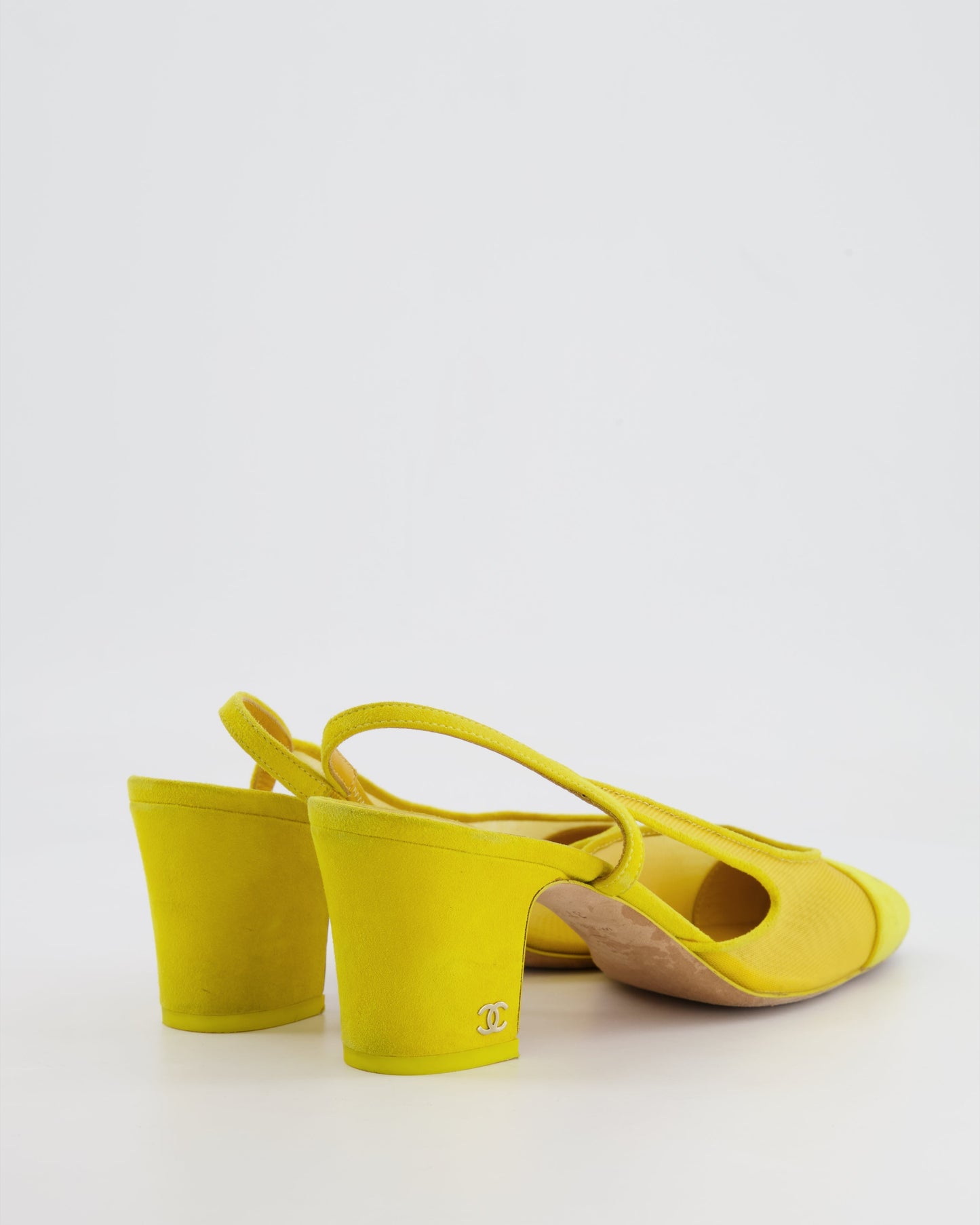 Chanel Yellow Suede and Mesh Slingbacks with CC Logo Detail Size EU 37.5