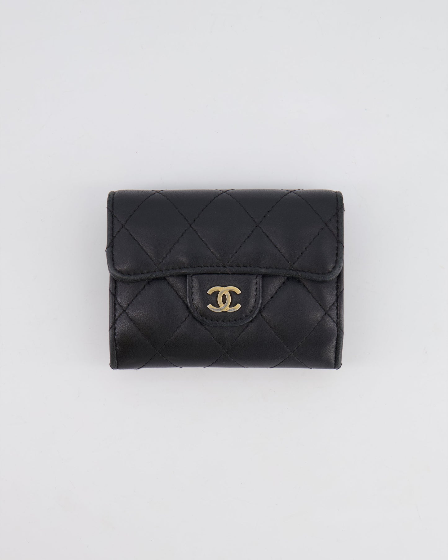 Chanel Black Coin Holder in Lambskin Leather with Champagne Gold CC Logo