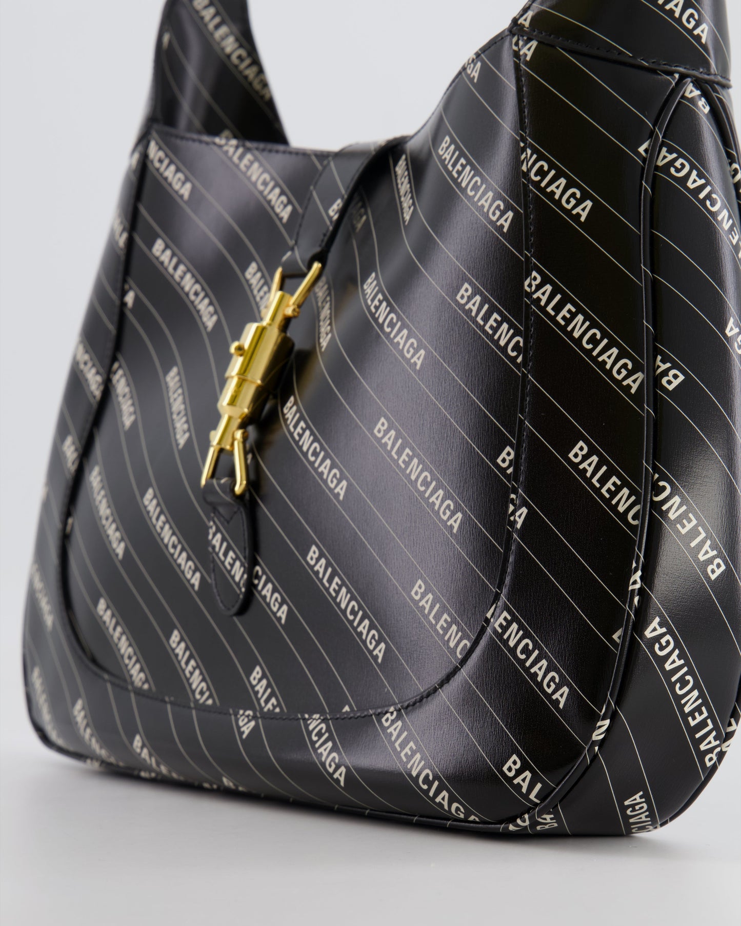 Gucci x Balenciaga Black and White Logo Jackie Large Bag with Gold Hardware RRP £3,090