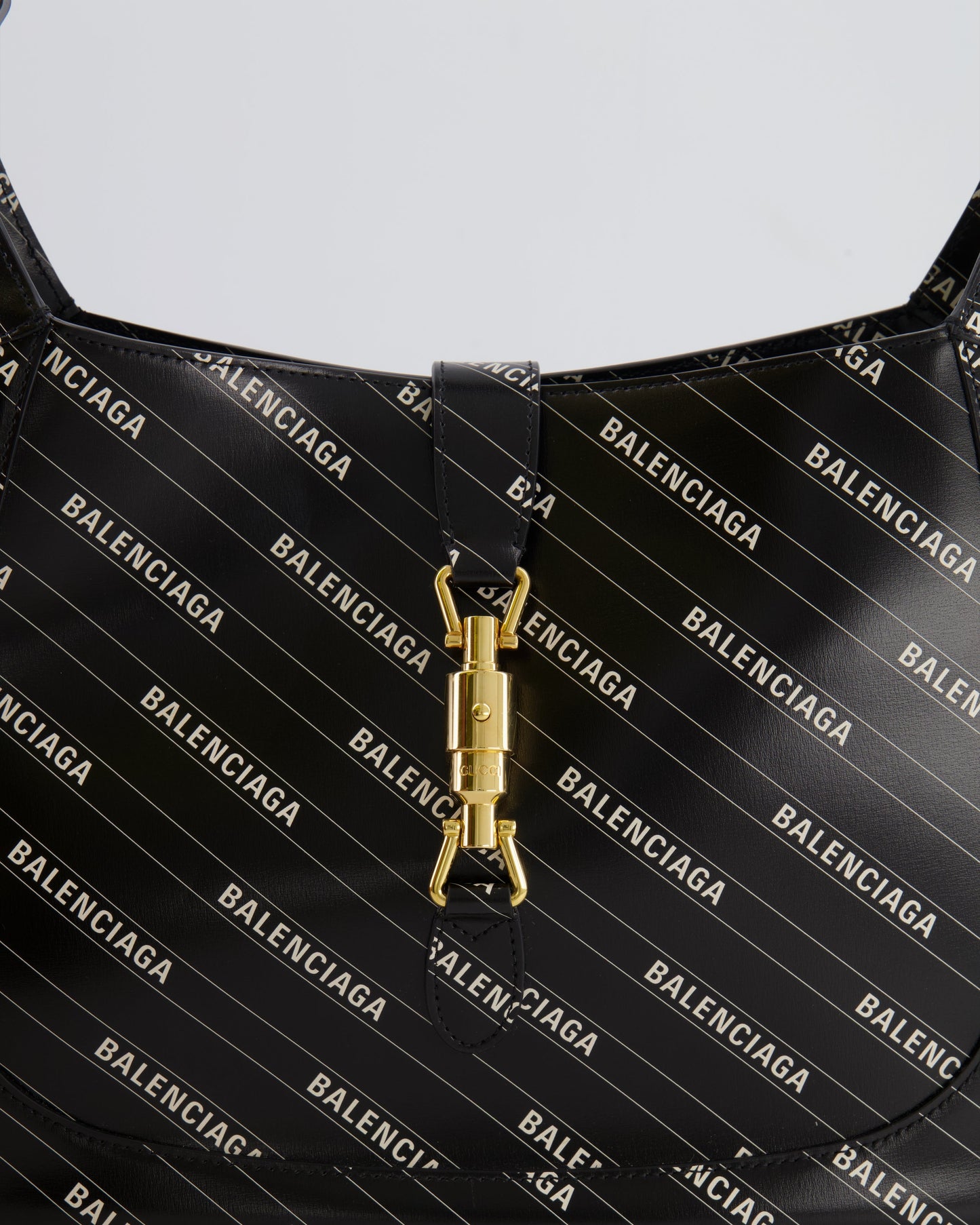 Gucci x Balenciaga Black and White Logo Jackie Large Bag with Gold Hardware RRP £3,090