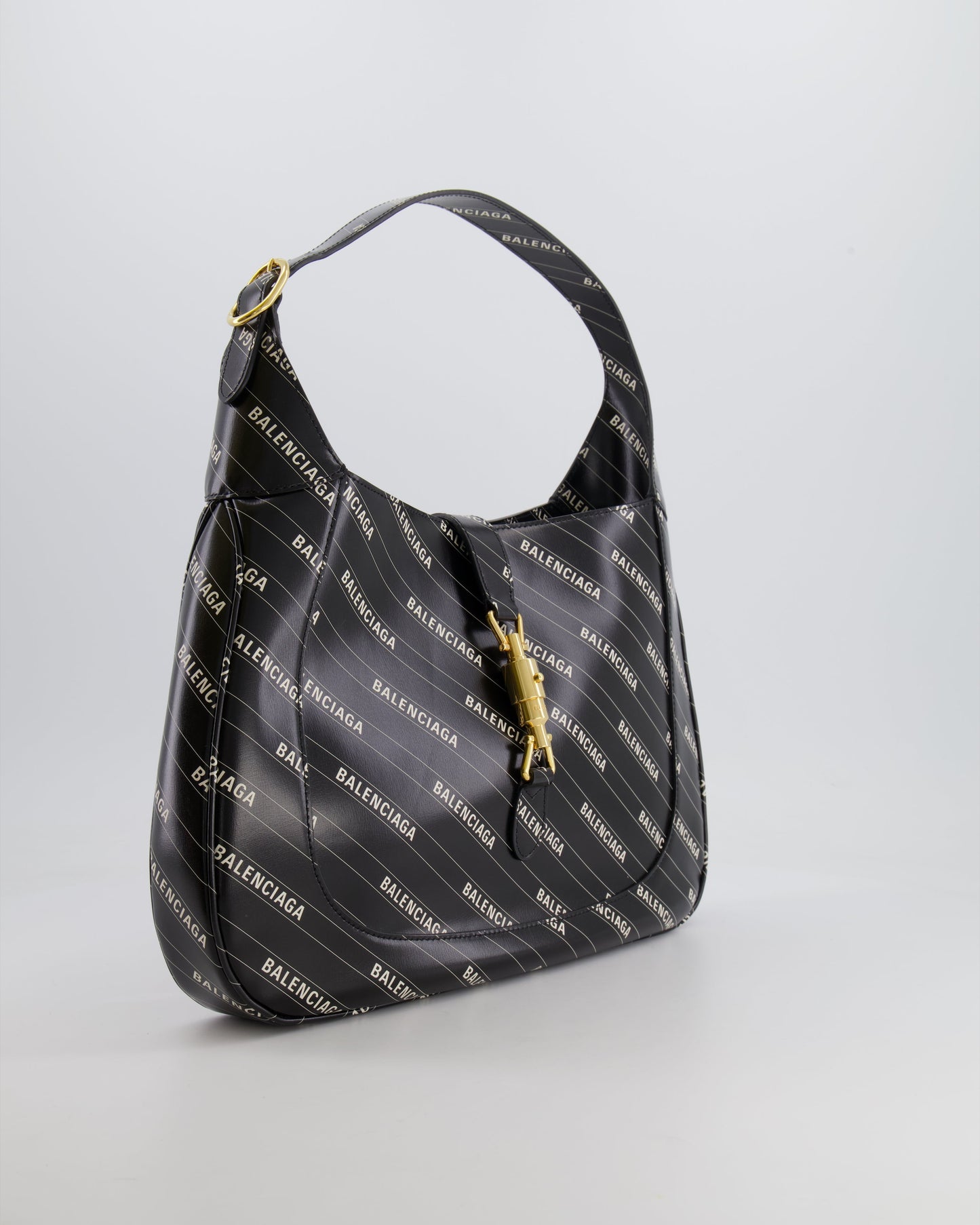Gucci x Balenciaga Black and White Logo Jackie Large Bag with Gold Hardware RRP £3,090