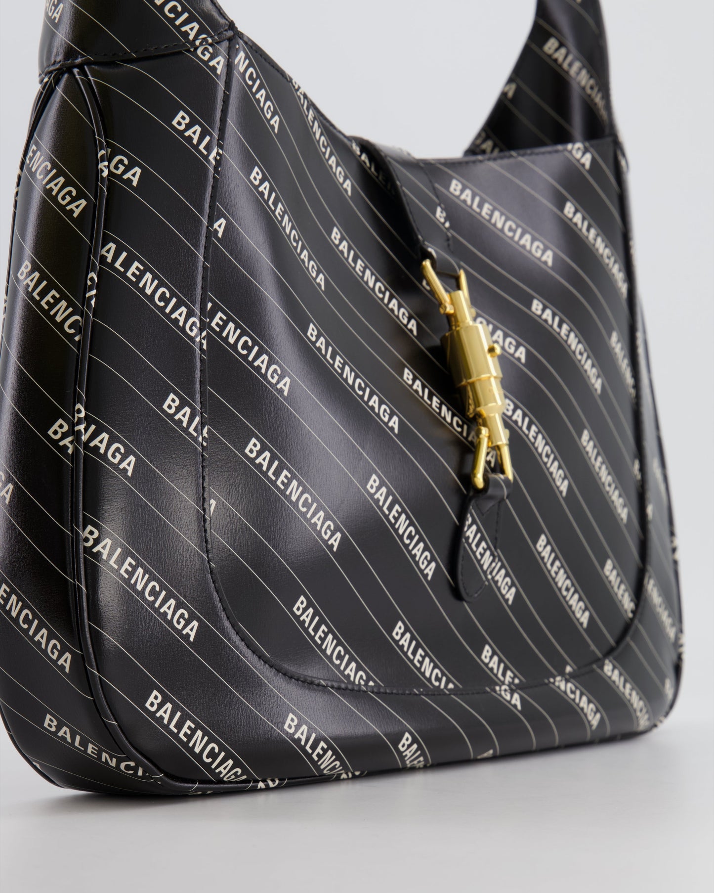 Gucci x Balenciaga Black and White Logo Jackie Large Bag with Gold Hardware RRP £3,090