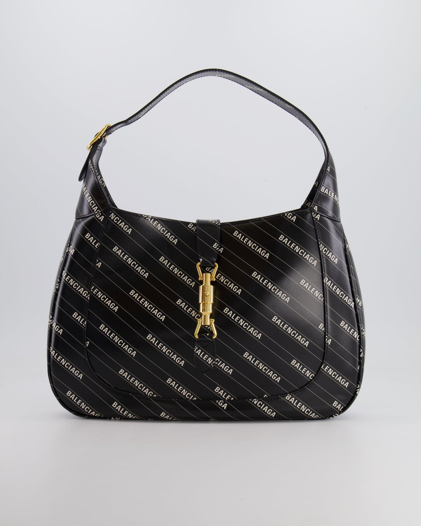 Gucci x Balenciaga Black and White Logo Jackie Large Bag with Gold Hardware RRP £3,090