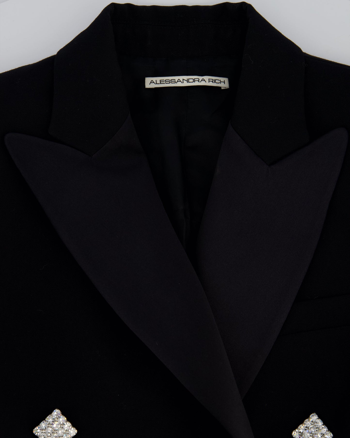 Alessandra Rich Black Double Breasted Blazer with Crystal Rhinestony Buttons IT 40 (UK 8)