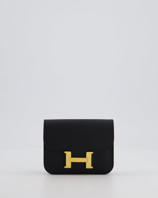 Hermès Constance Slim Belt Wallet Bag in Black Epsom Leather with Pocket and Gold Hardware