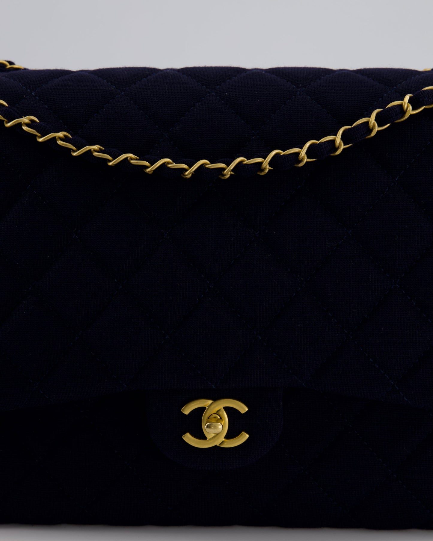 *HOT* Chanel Navy XXL Single Flap Bag in Quilted Jersey with Gold Hardware