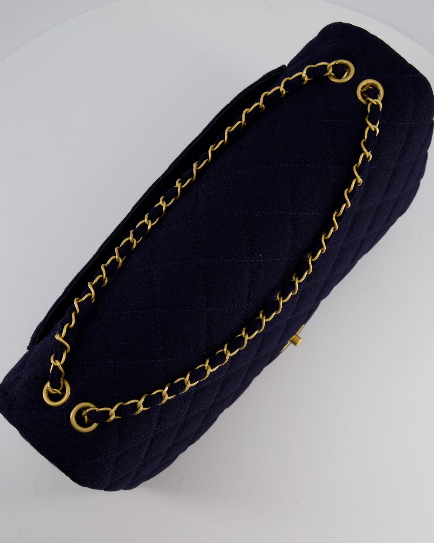 *HOT* Chanel Navy XXL Single Flap Bag in Quilted Jersey with Gold Hardware