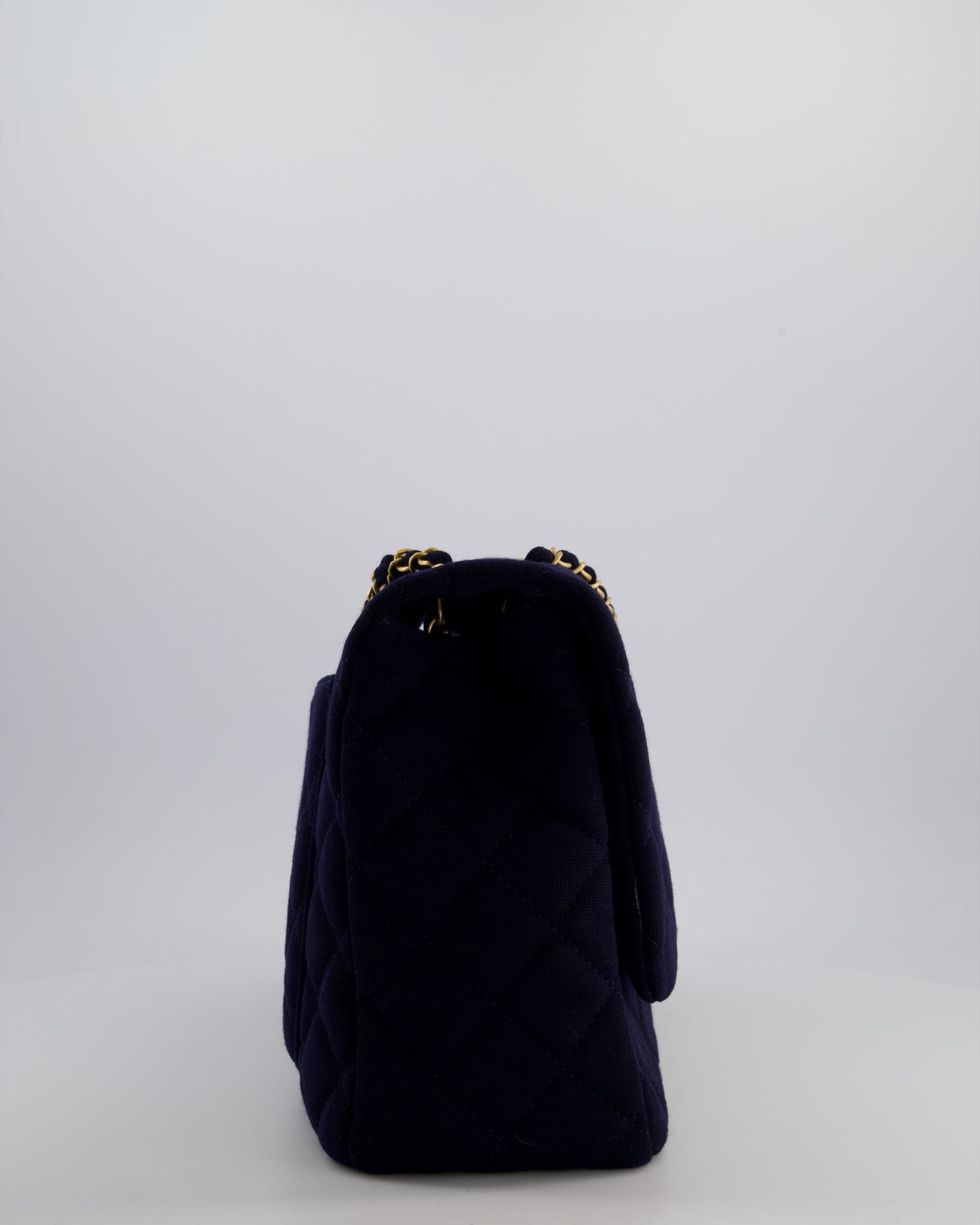 *HOT* Chanel Navy XXL Single Flap Bag in Quilted Jersey with Gold Hardware
