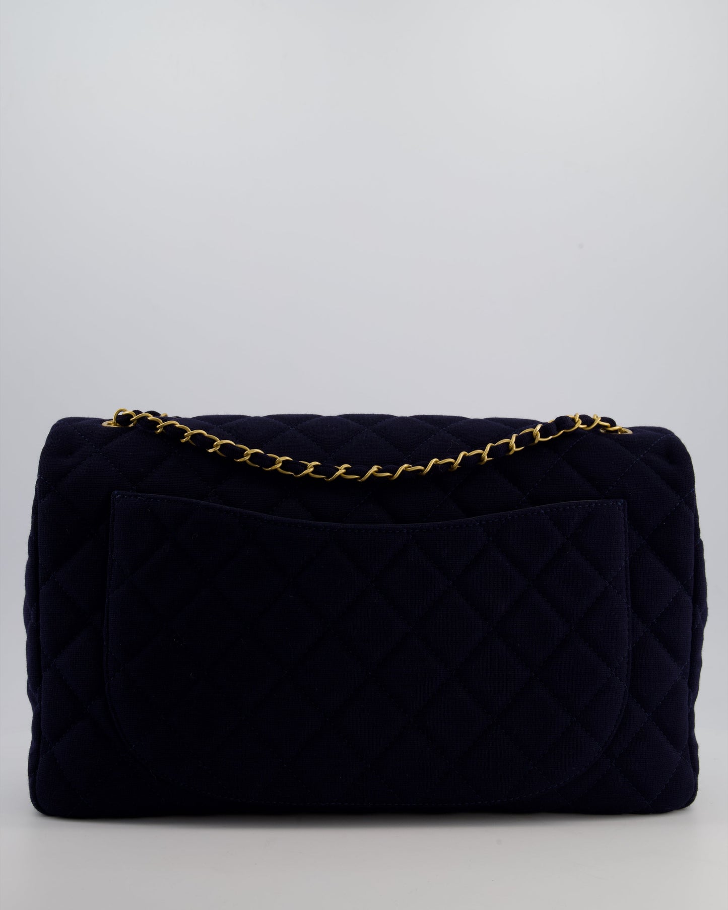 *HOT* Chanel Navy XXL Single Flap Bag in Quilted Jersey with Gold Hardware