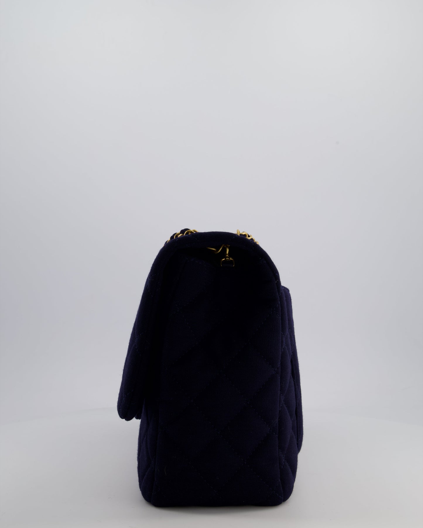*HOT* Chanel Navy XXL Single Flap Bag in Quilted Jersey with Gold Hardware