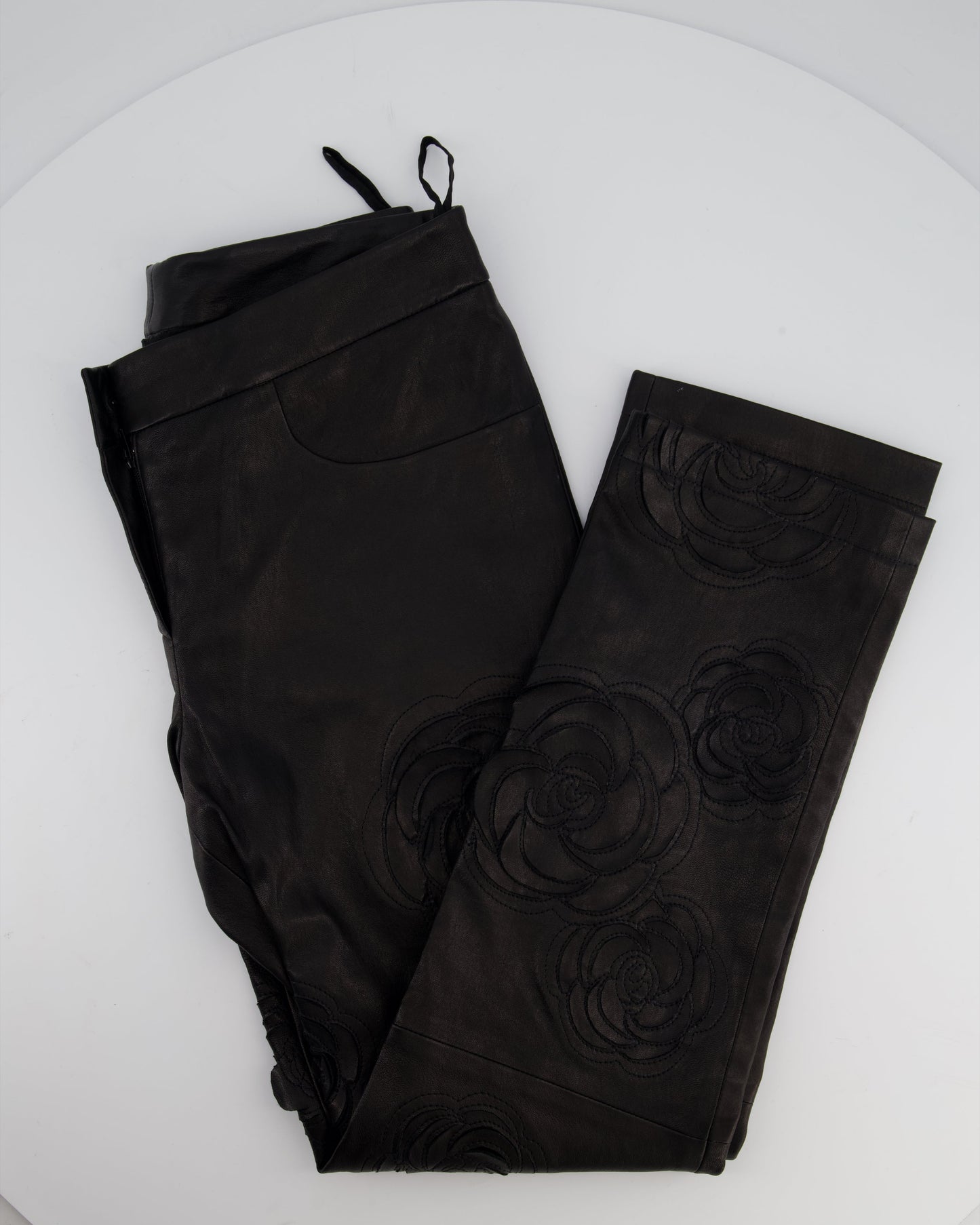 Chanel FW/2010 Black Leather Camellia Leather Pants Size FR 36 (UK 8) RRP: £4,170