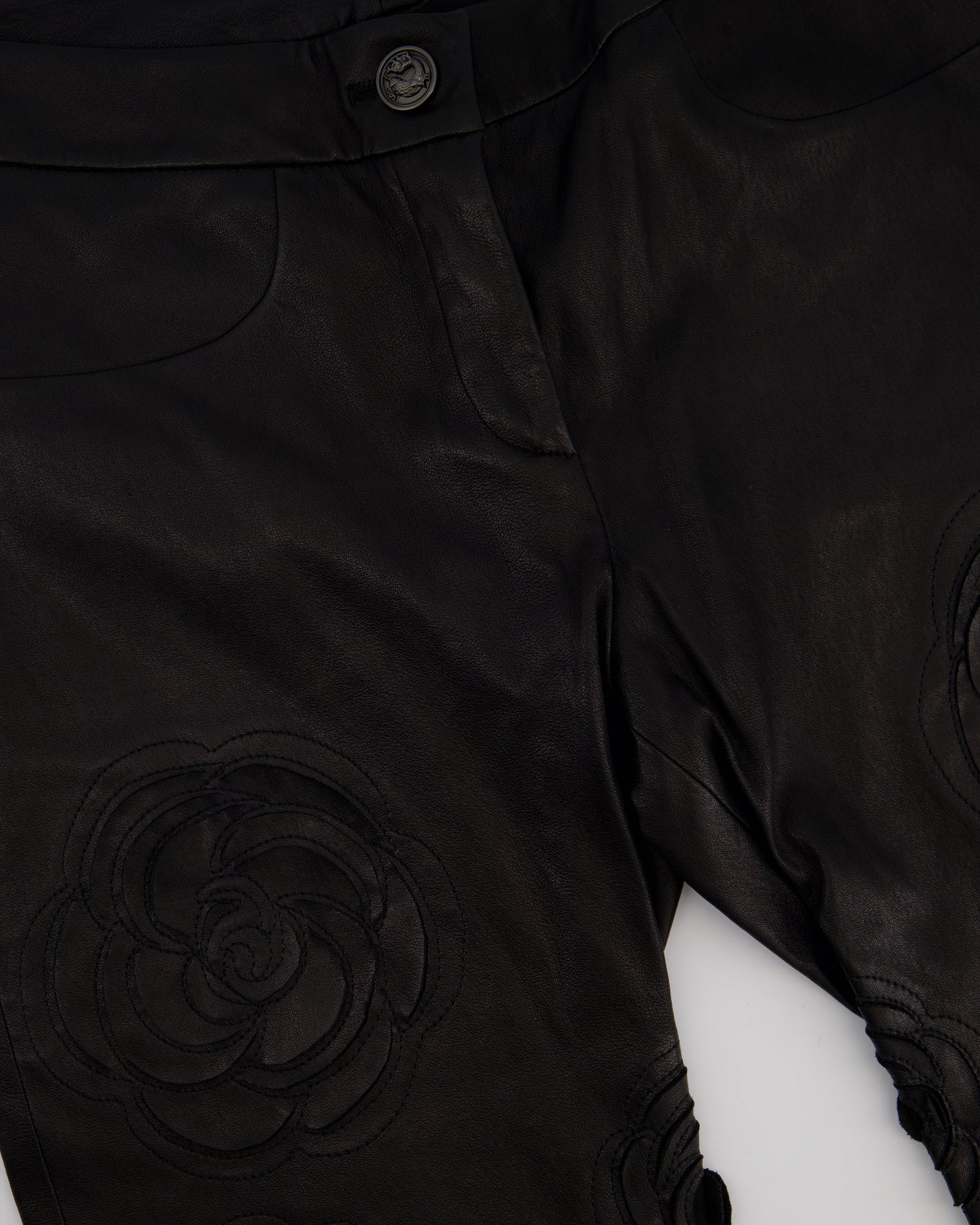 Chanel FW/2010 Black Leather Camellia Leather Pants Size FR 36 (UK 8) RRP: £4,170