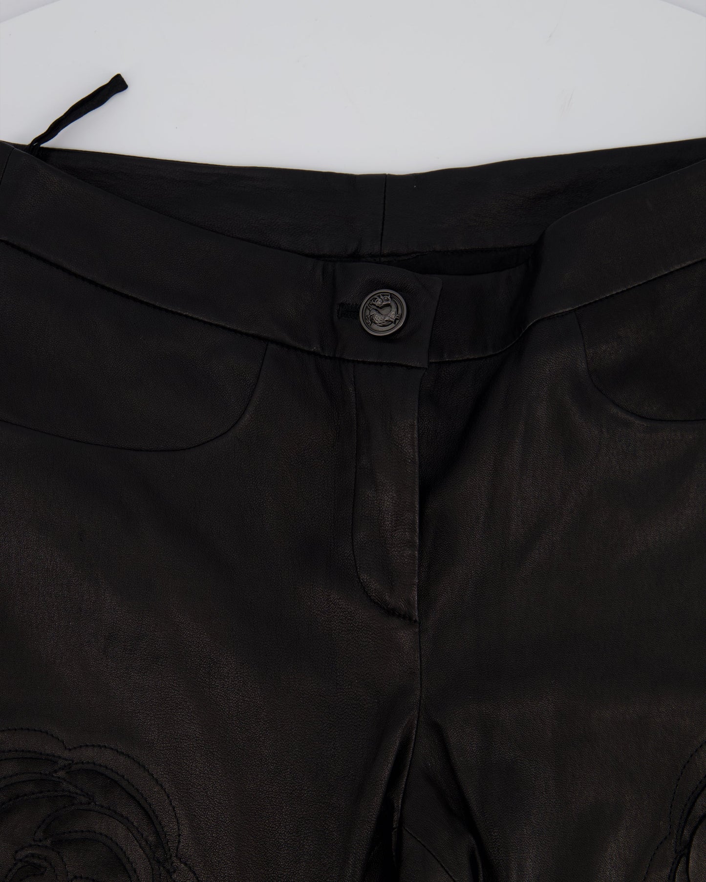 Chanel FW/2010 Black Leather Camellia Leather Pants Size FR 36 (UK 8) RRP: £4,170
