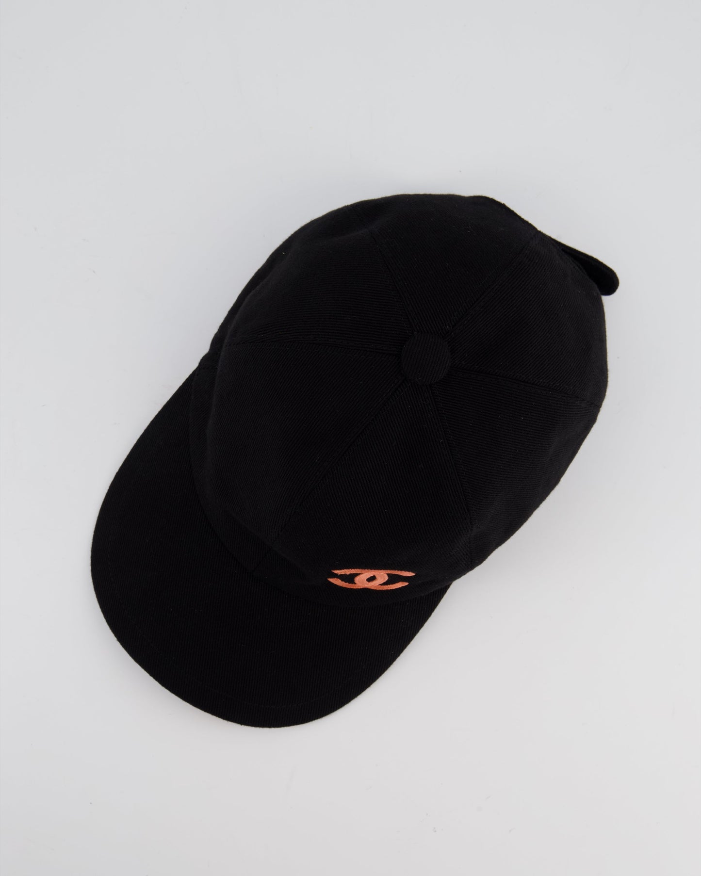 Chanel Black Canvas Baseball Cap with Coral CC Logo