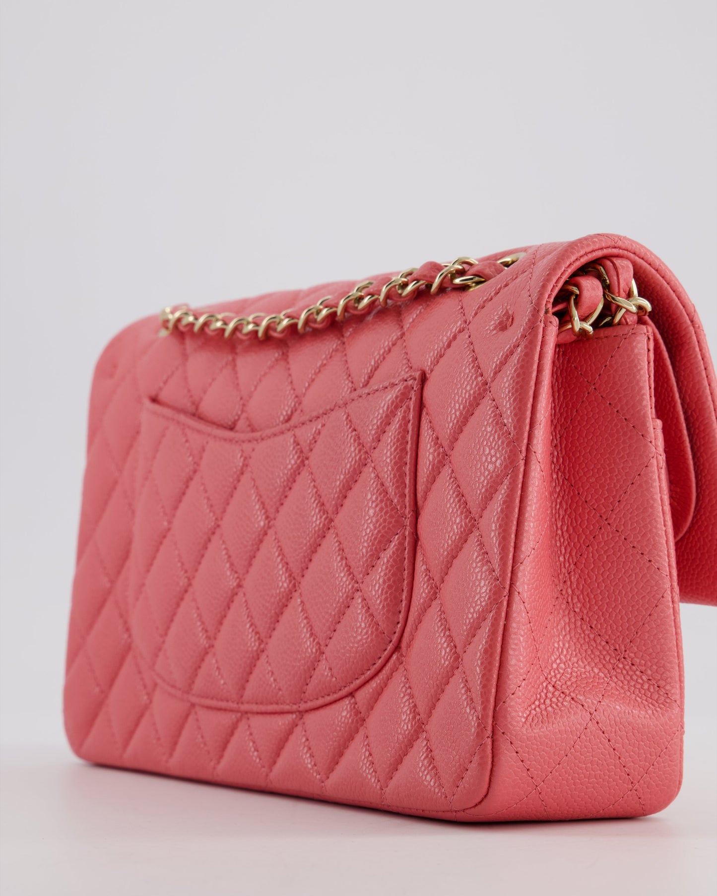 *HOT* Chanel Coral Pink Classic Medium Double Flap Bag in Caviar Leather with Champagne Gold Hardware