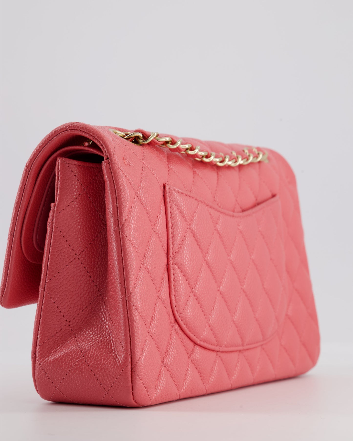 *HOT* Chanel Coral Pink Classic Medium Double Flap Bag in Caviar Leather with Champagne Gold Hardware