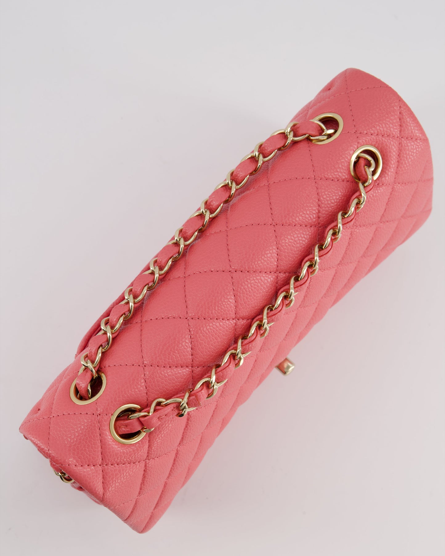 *HOT* Chanel Coral Pink Classic Medium Double Flap Bag in Caviar Leather with Champagne Gold Hardware