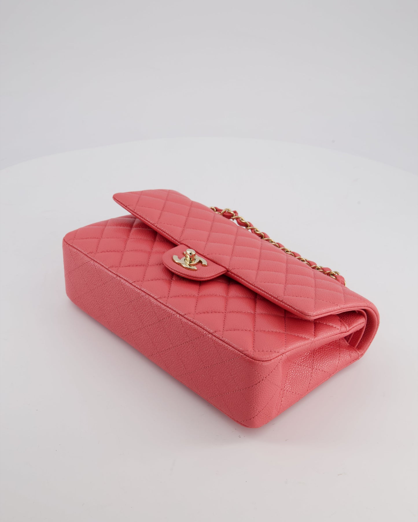 *HOT* Chanel Coral Pink Classic Medium Double Flap Bag in Caviar Leather with Champagne Gold Hardware