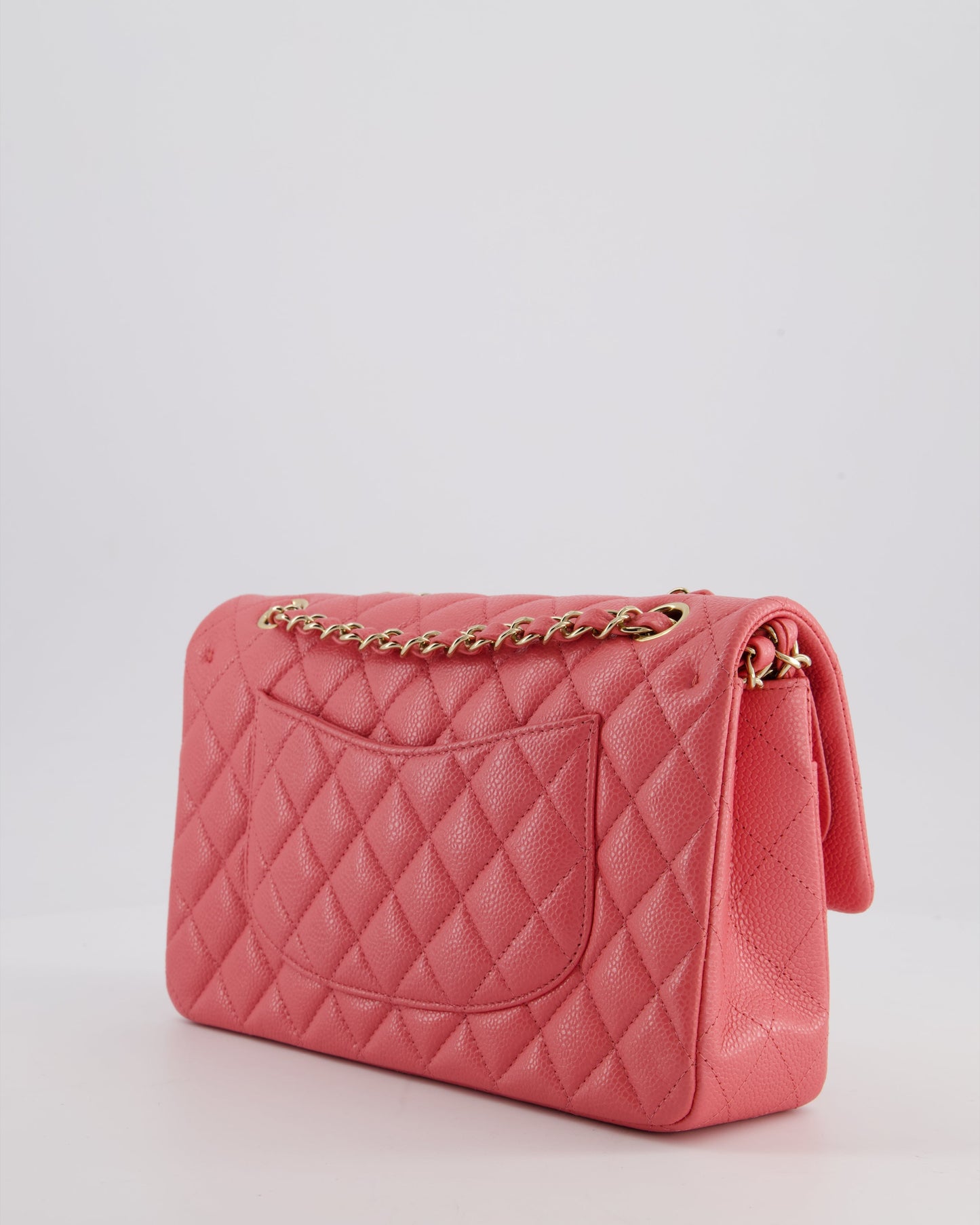 *HOT* Chanel Coral Pink Classic Medium Double Flap Bag in Caviar Leather with Champagne Gold Hardware