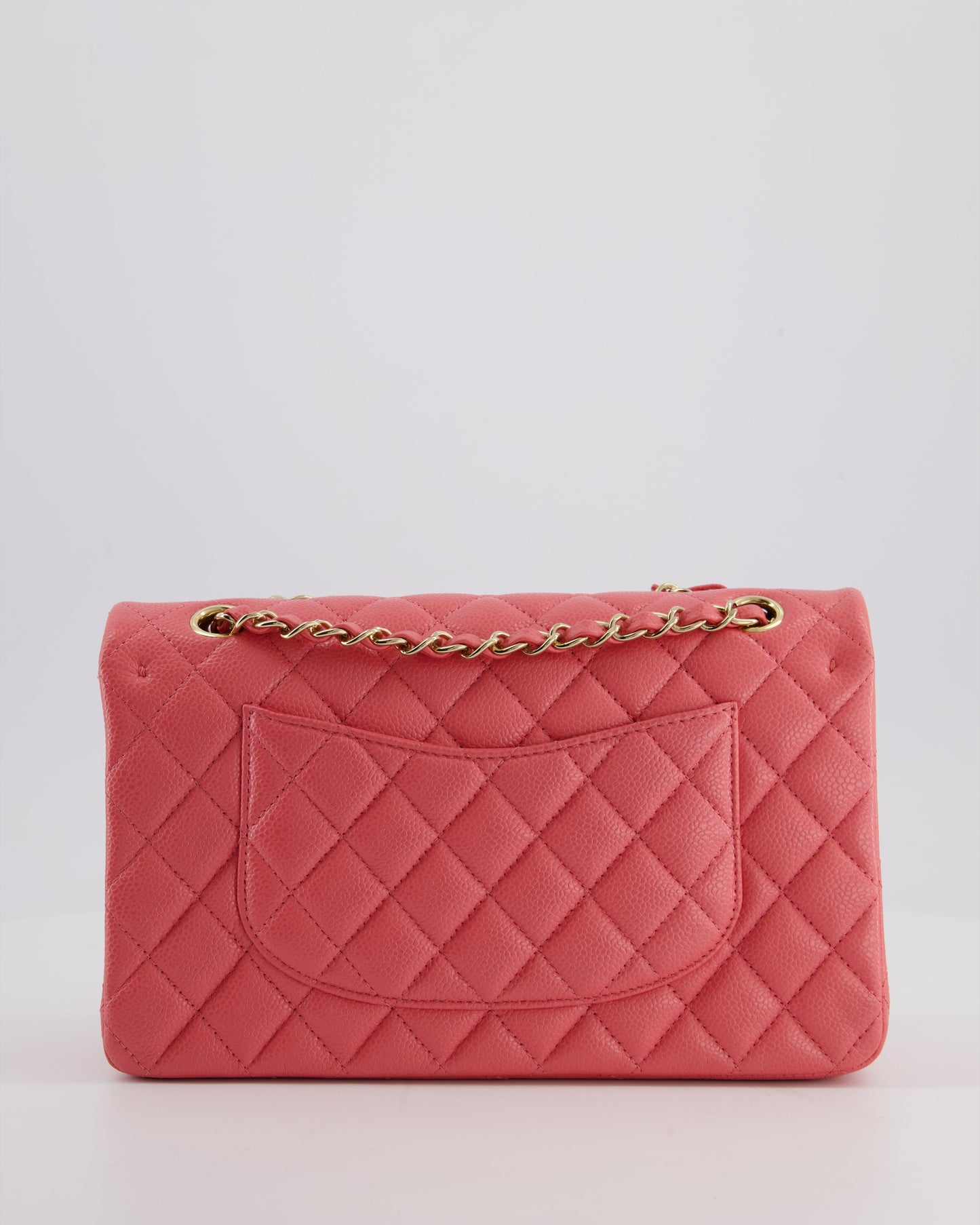*HOT* Chanel Coral Pink Classic Medium Double Flap Bag in Caviar Leather with Champagne Gold Hardware