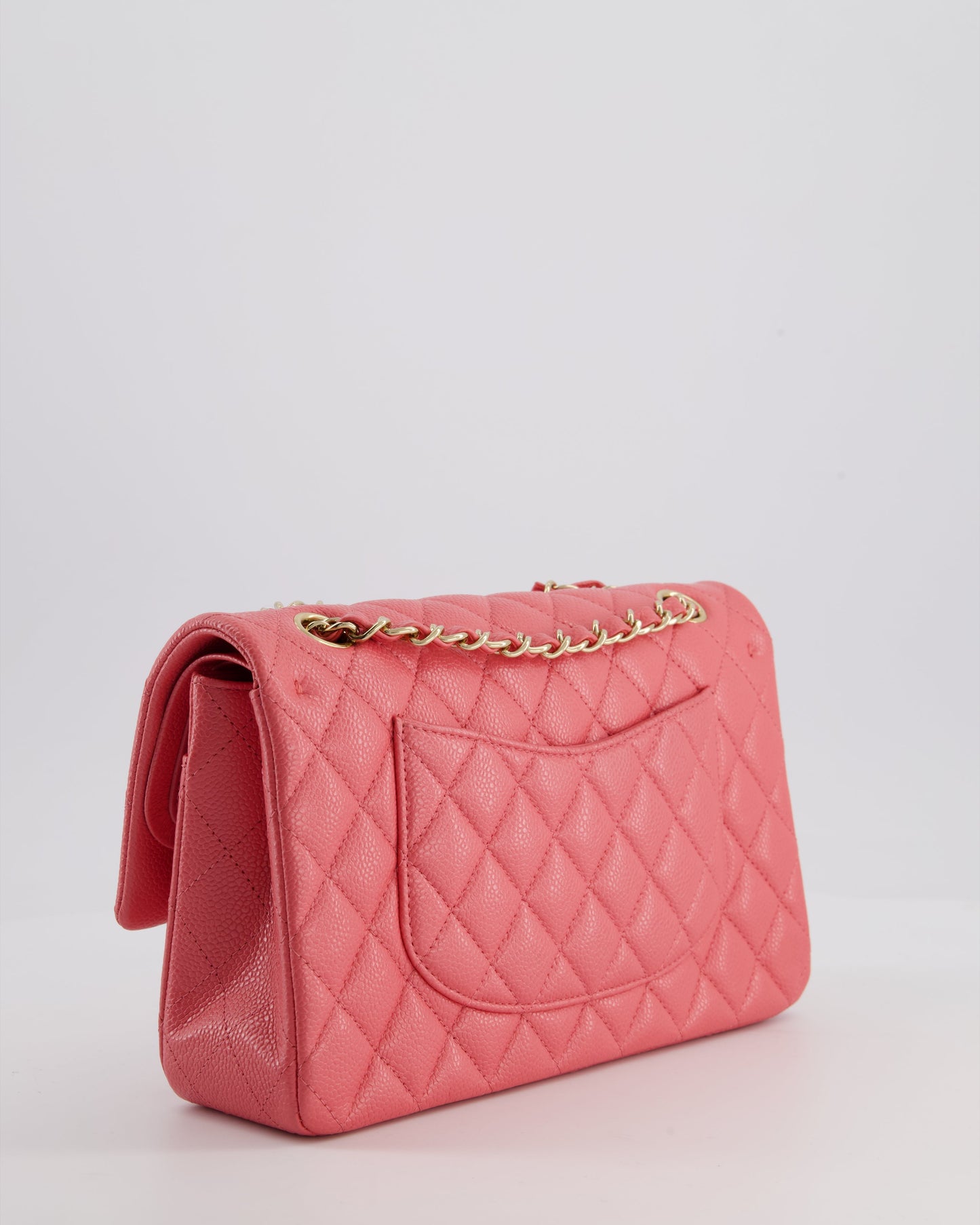 *HOT* Chanel Coral Pink Classic Medium Double Flap Bag in Caviar Leather with Champagne Gold Hardware