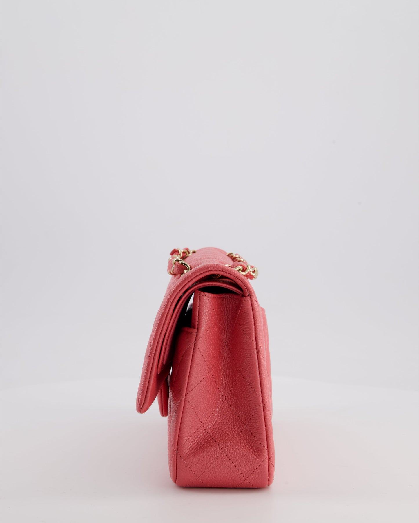 *HOT* Chanel Coral Pink Classic Medium Double Flap Bag in Caviar Leather with Champagne Gold Hardware