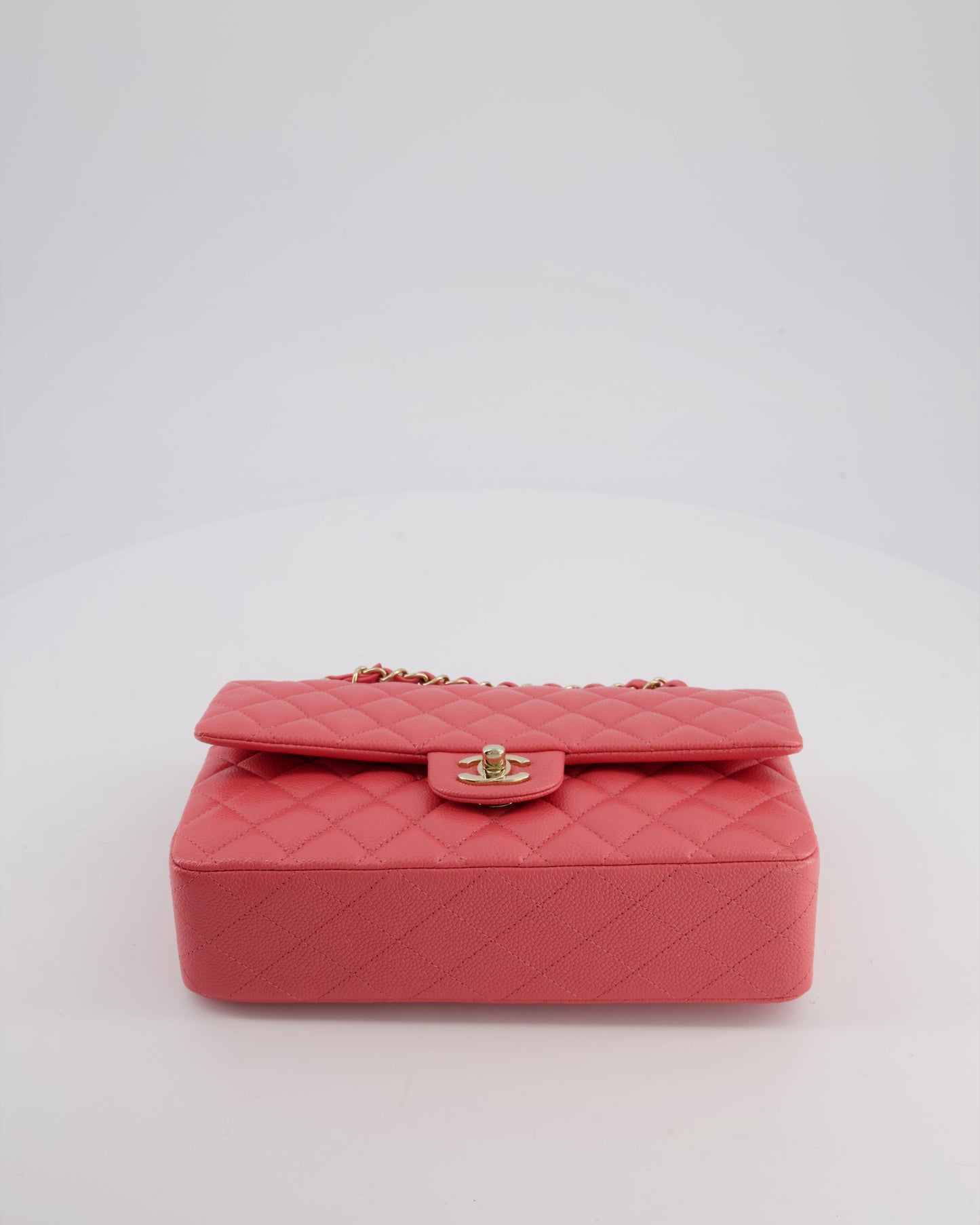 *HOT* Chanel Coral Pink Classic Medium Double Flap Bag in Caviar Leather with Champagne Gold Hardware